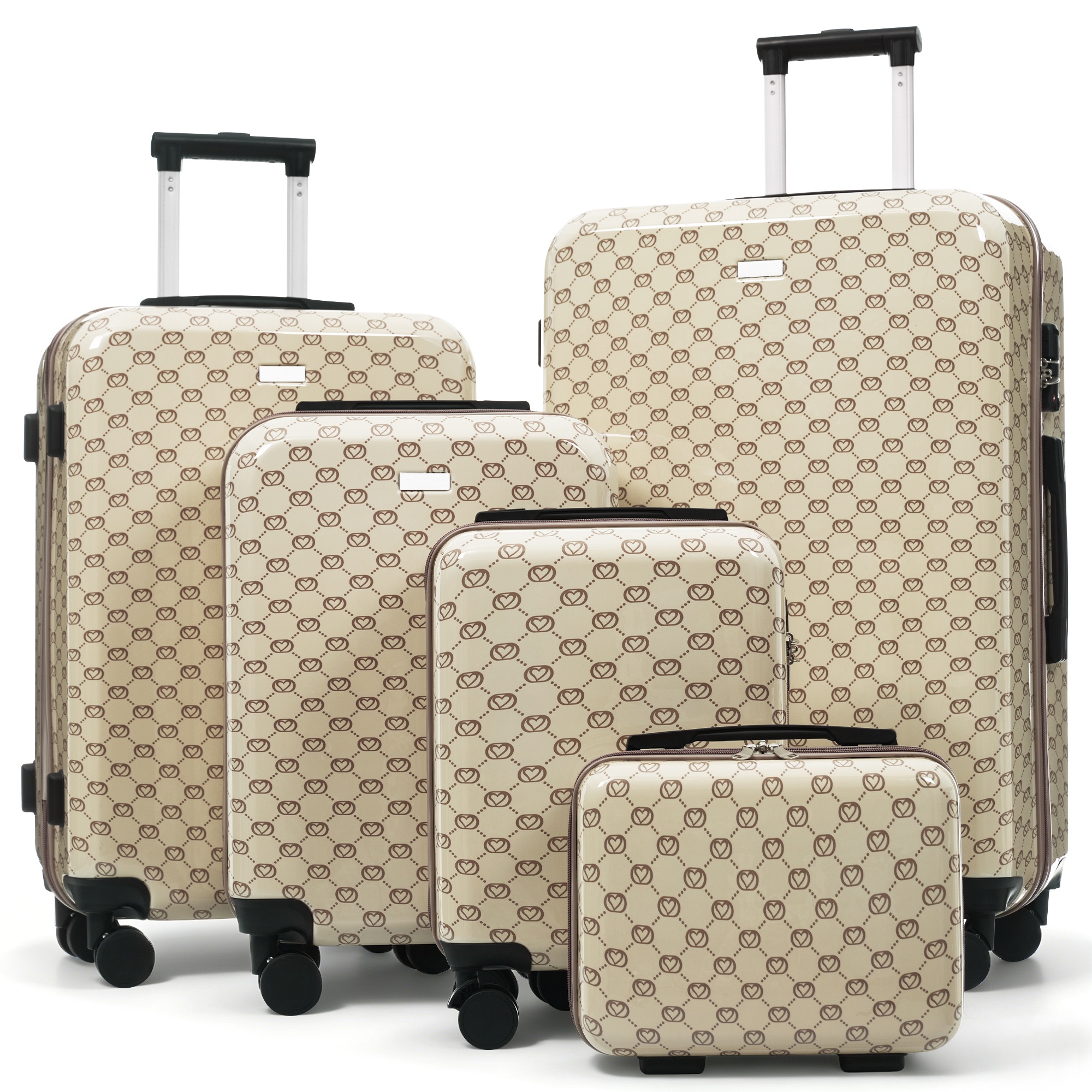 5-Piece Hardside Luggage Set with TSA Lock, 14/16/20/24/28 Inch ABS Spinner Suitcases, 360° Quiet Rolling Wheels, Multi-Stage Adjustable Handle (khaki)