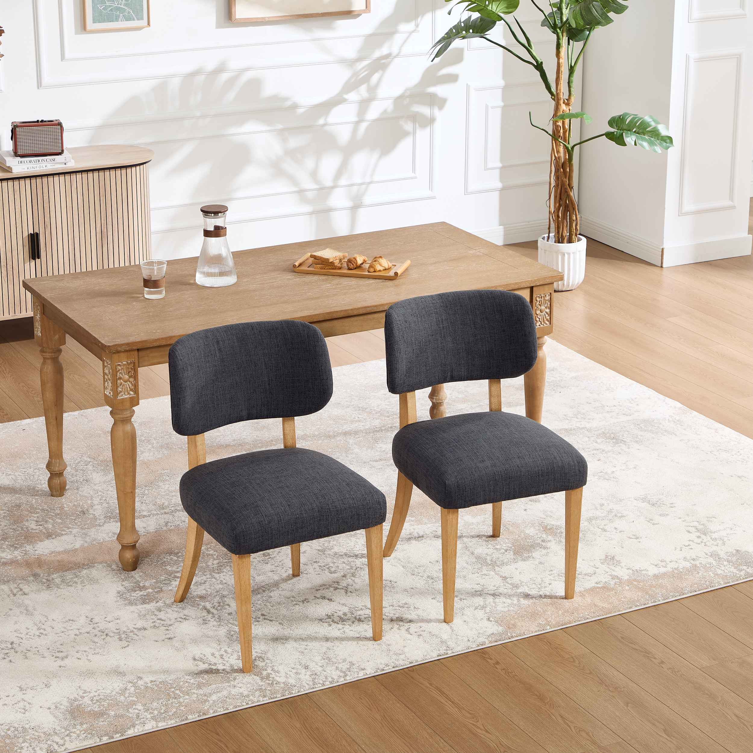 Wooden Dining Chairs Set of 2, Modern Fabric Upholstered Dining Room Chair Kitchen Chairs, Farmhouse Dinner Chair for Kitchen Dining Room