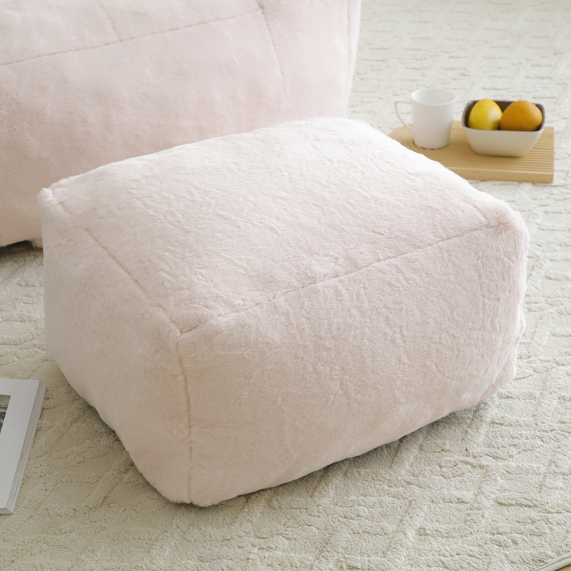 Giant Bean Bag Chair withFootstool, Oversized Bean Bag for Adults and Kids, Faux Fur Shell-Shaped Large Chair with Filler, Stuffed Big Accent Sofa, Floor Sofa for Gaming,Reading Living Room Bedroom
