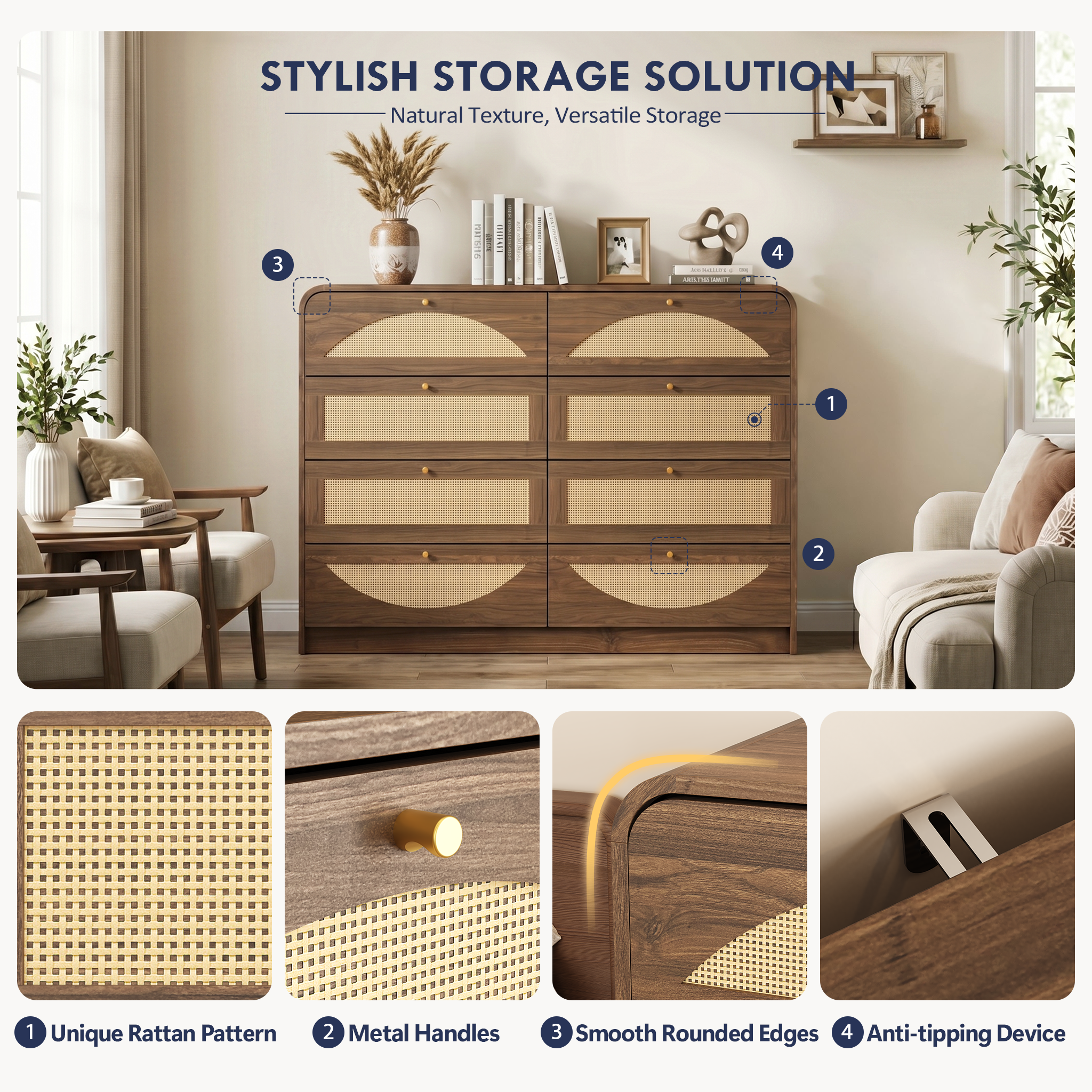 Rattan 8-Drawer Dresser, picture 4 of 5