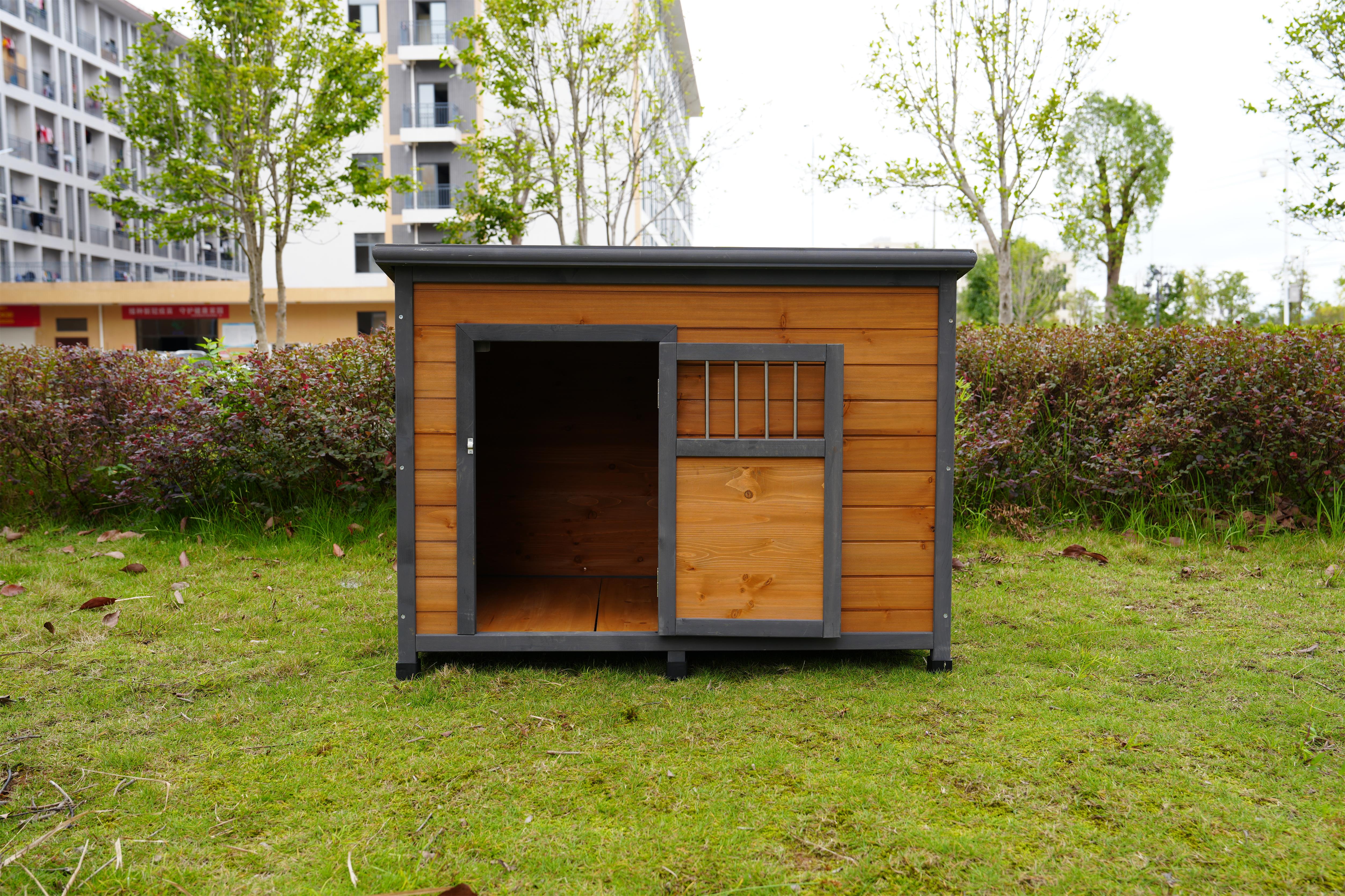 45"large solid wood dog house, waterproof PVC plastic roof, breathable wooden doors — foto 3