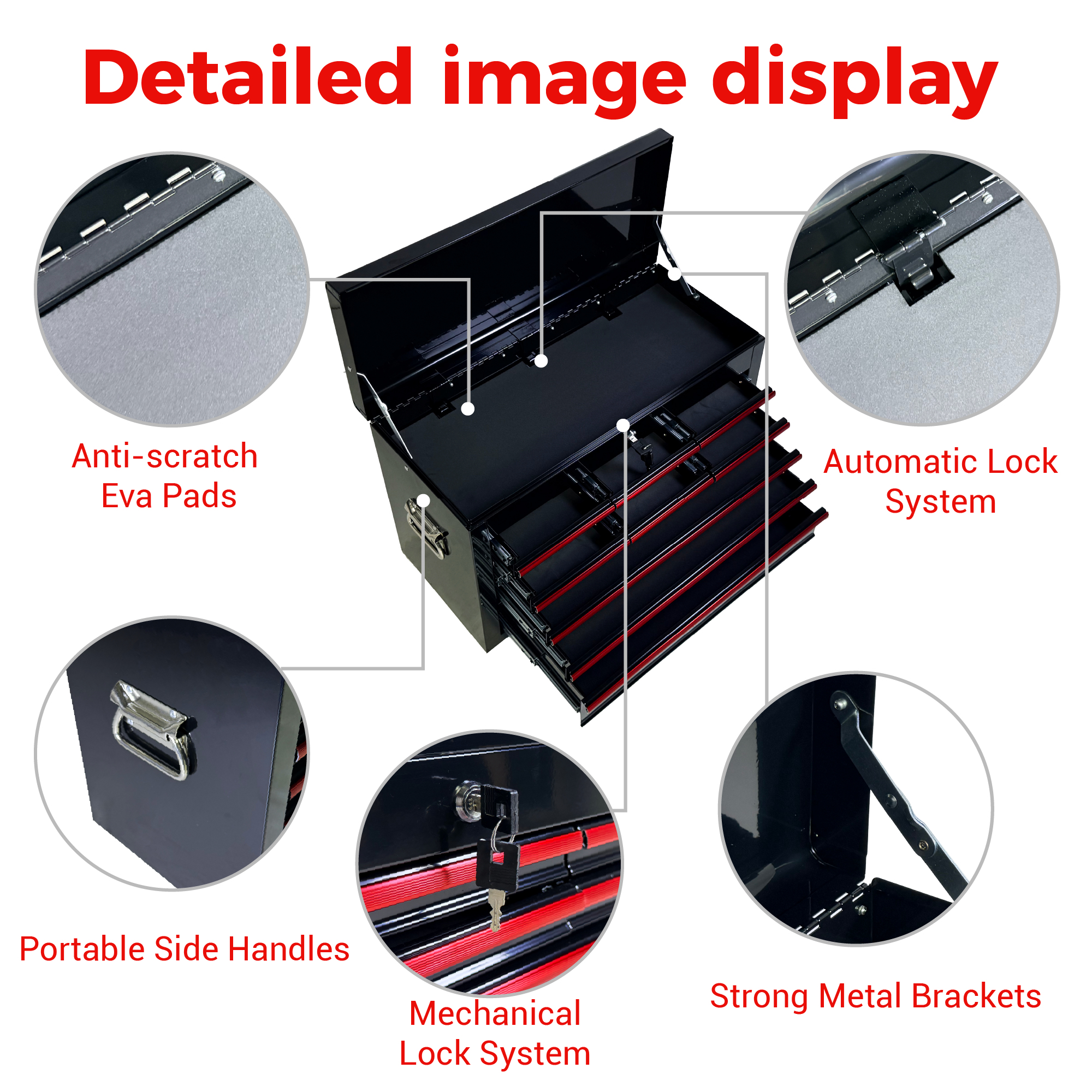 Heavy Duty Metal Tool Box, 24-inch, Portable Metal Tool Box with 9 Drawers, Small Tool Chest with EVA Liners, Ball Bearing Slide Drawers Locking & Powder Coated Finish, Multi-Function Tool Organizer — foto 9