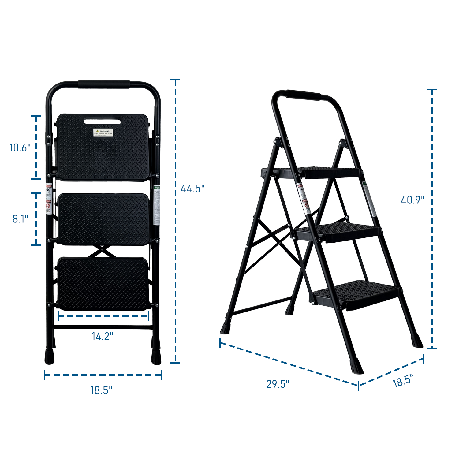 3 Step Ladder, Folding Step Stool with Wide Anti-Slip Pedal, Sturdy Steel Ladder,  Lightweight, Portable Steel Step Stool — foto 10