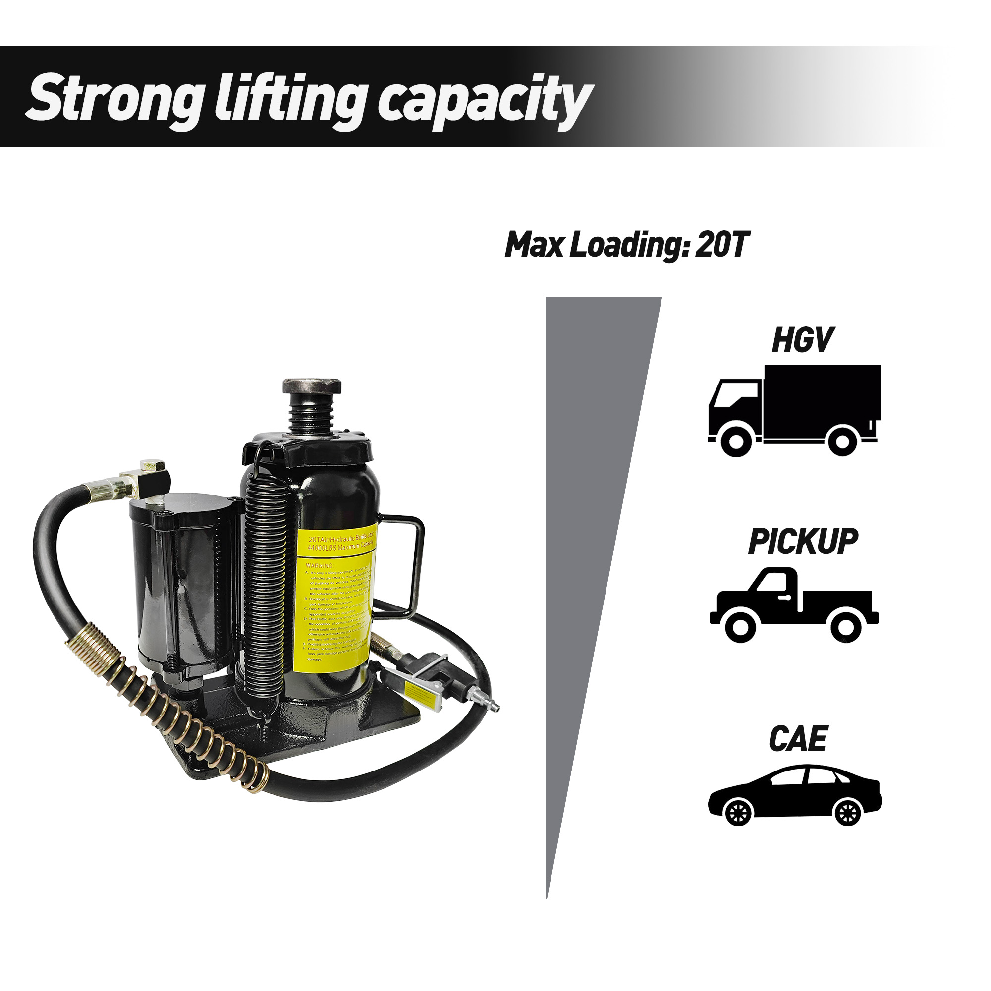 Air Hydraulic Bottle Jack, 20 Ton/40000 LBS Bottle Jack, 10.23-20.07 inch Lifting Range, Manual Handle and Air Pump, for Car, Pickup, Truck, RV, Auto Repair, Industrial Engineering — foto 3