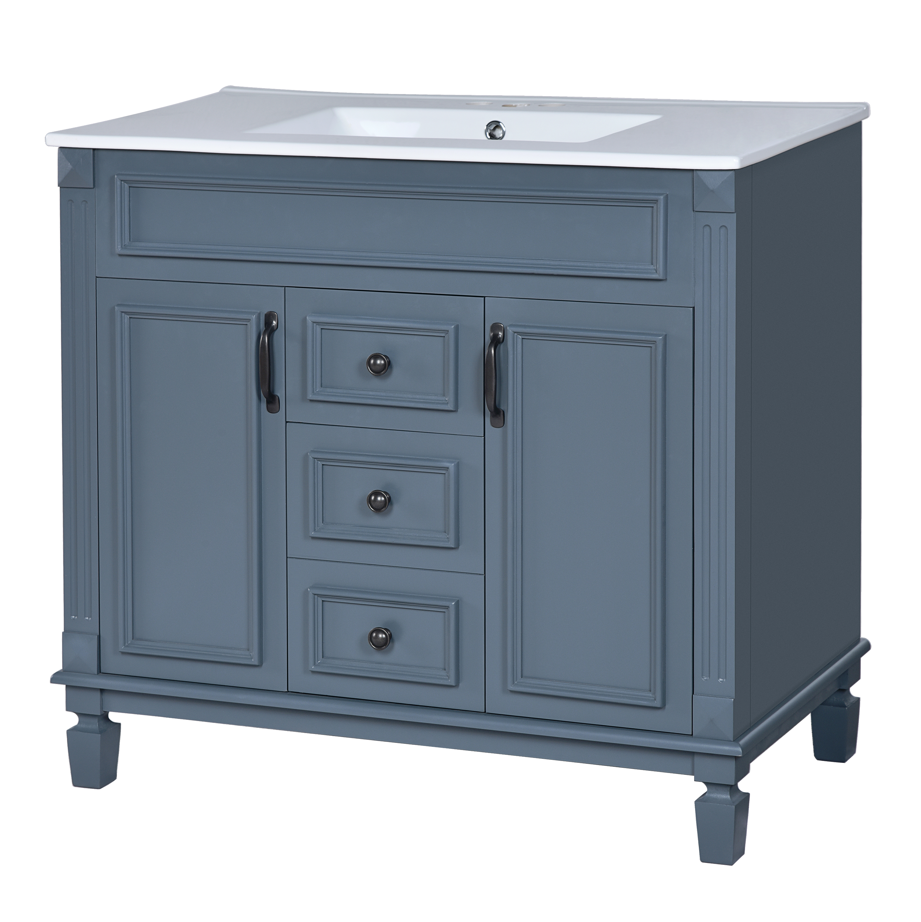 36'' Bathroom Vanity with Top Sink, Royal Blue Mirror Cabinet, Modern Bathroom Storage Cabinet with 2 Soft Closing Doors, Single Sink Bathroom Vanity — foto 6