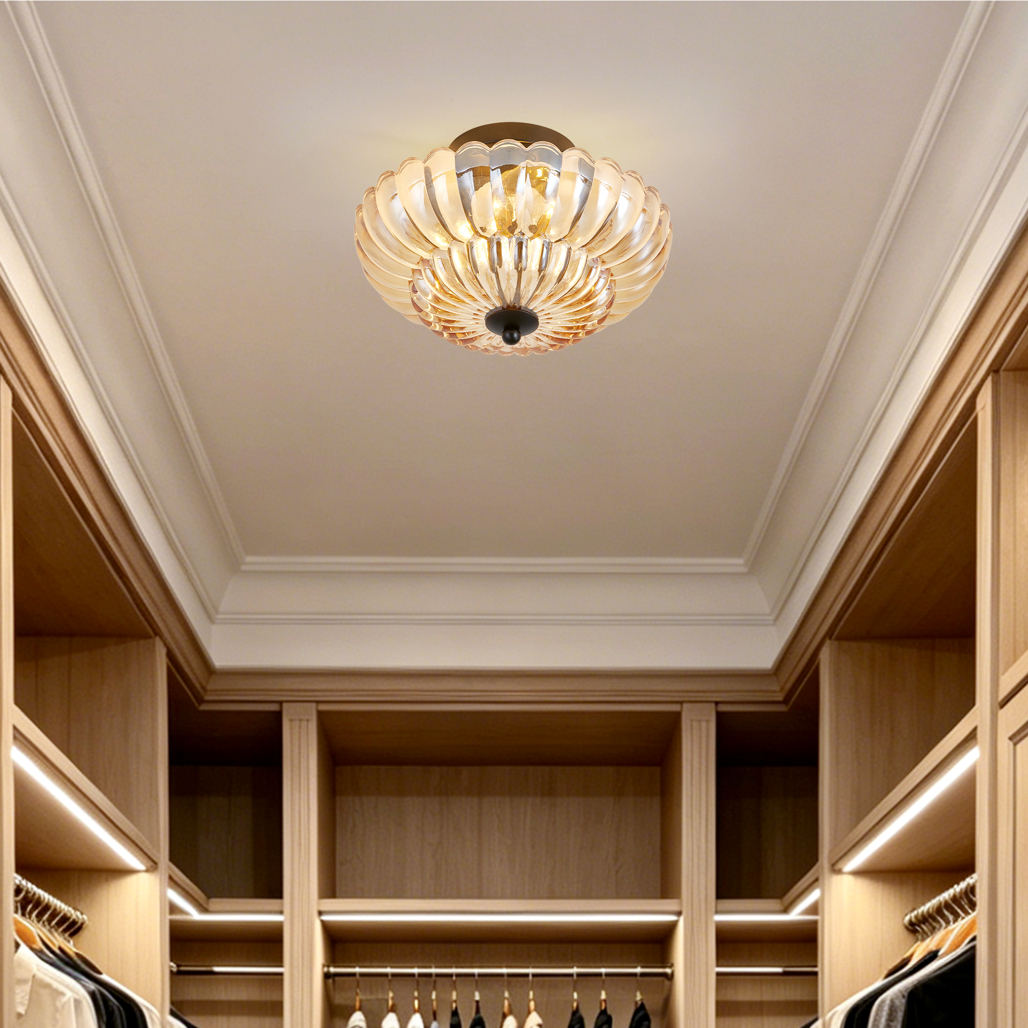 Semi Flush Mount Ceiling Light, Amber Glass Ceiling Light Fixture, 3-Bulb Modern Black Close to Ceiling Light, Vintage Glass Ceiling Lights for Bedroom Kitchen Living Room, Bulb Not Included — foto 6