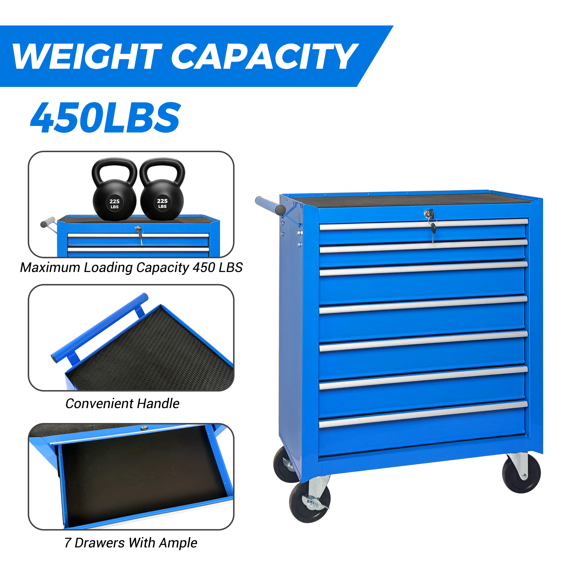 Rolling Tool Chest with 7-Drawer Tool Box with Wheels Multifunctional Tool Cart Mechanic Tool Storage Cabinet for Garage, Warehouse, Workshop, Repair Shop -BLUE — foto 10