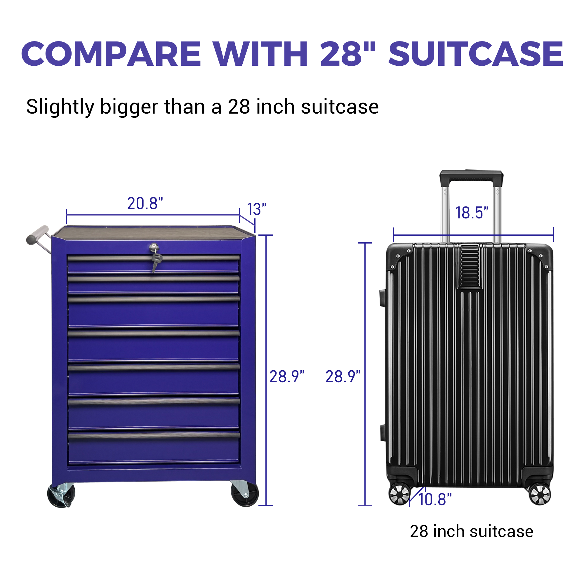 Rolling Metal Tool Chest with 7 Drawers, 20" 7-Drawer Tool Chest Cabinet with Ball Bearing Drawer Slides, Steel Tool Storage Box Organizer -PURPLE — foto 13