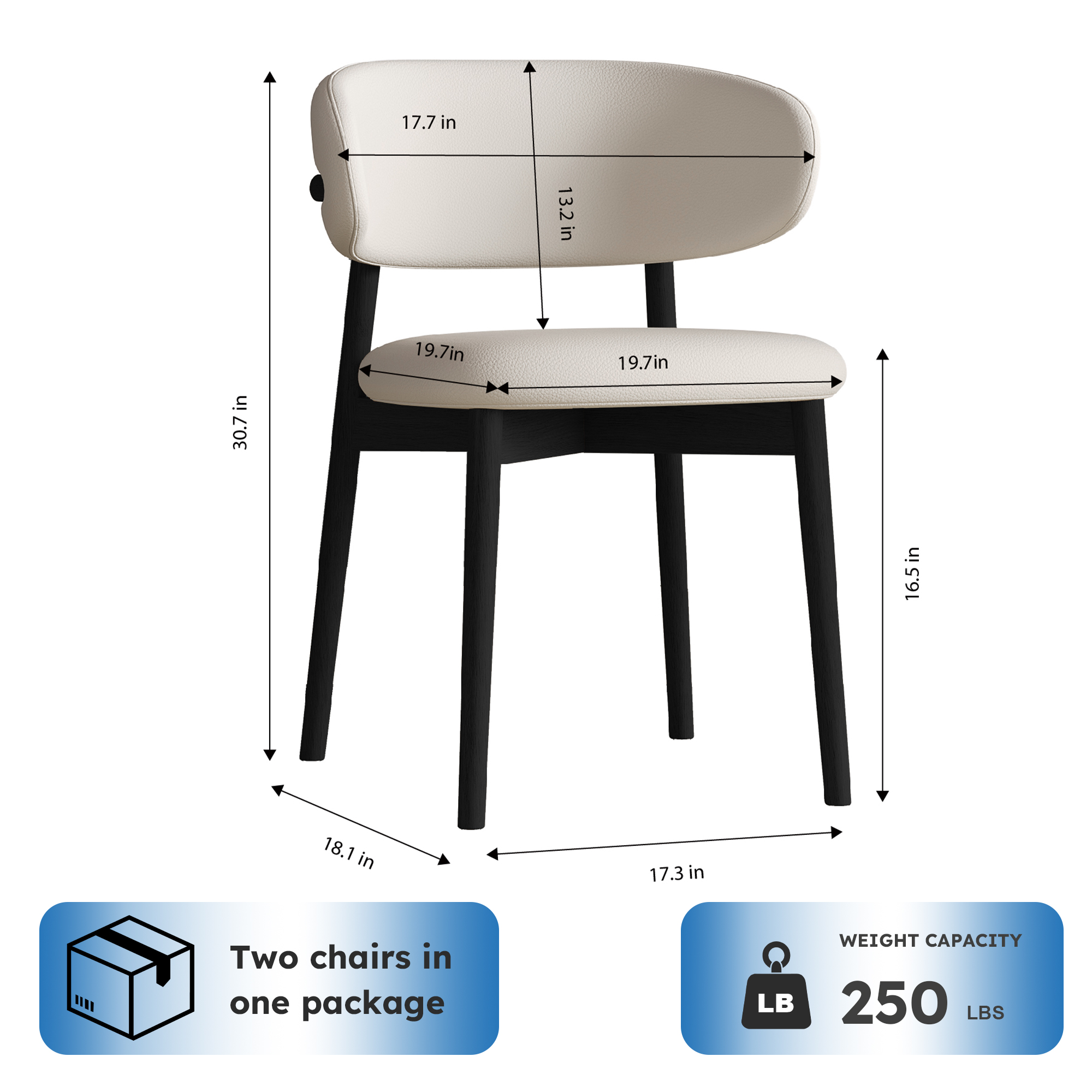 Mid-Century Modern wood feet Dining Chair (Set of 2) – Stylish Wooden Chairs for Dining Room, Kitchen, or Living Room, Comfortable & Durable, Easy to Assemble (black) — foto 8