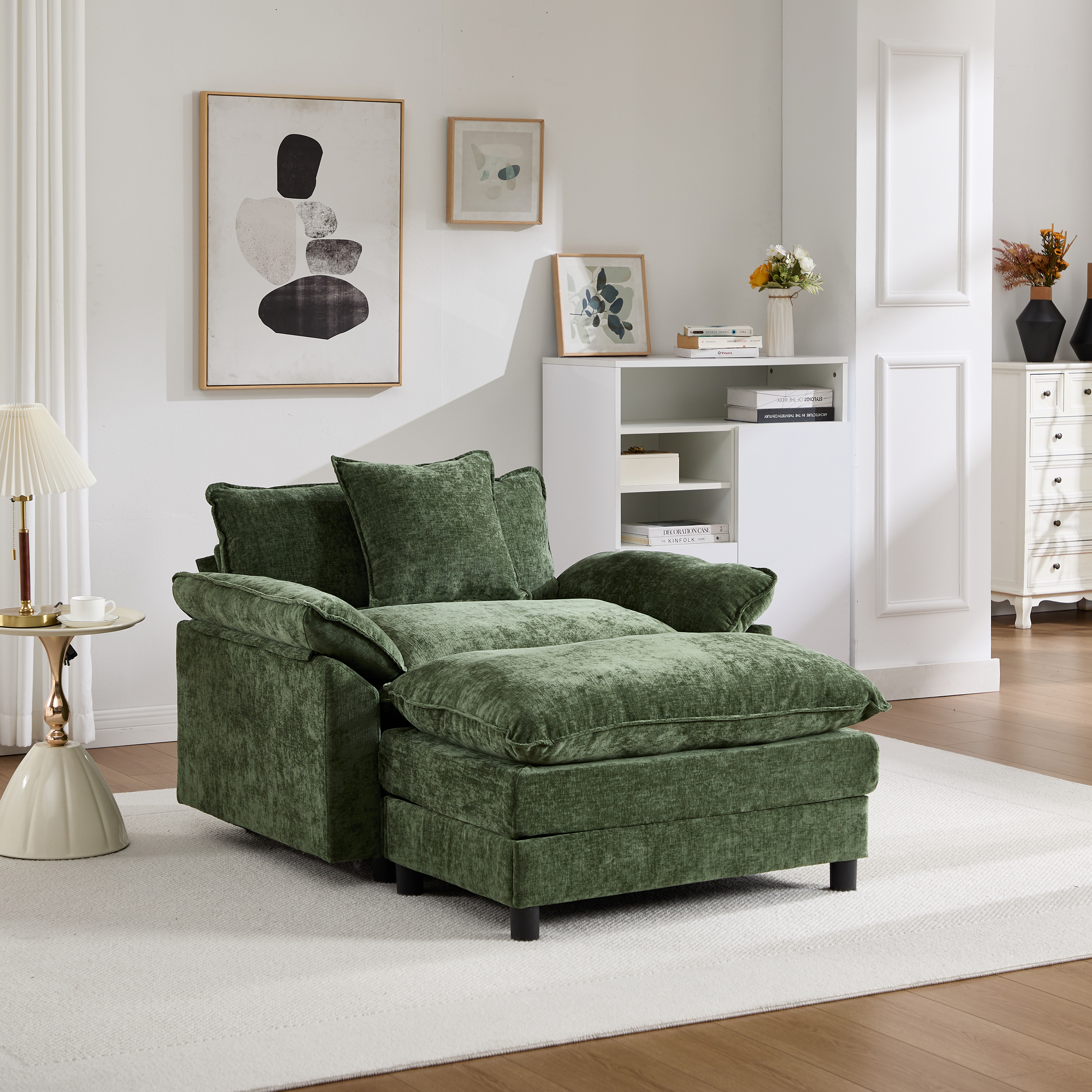 Chenille Accent Chair with Ottoman