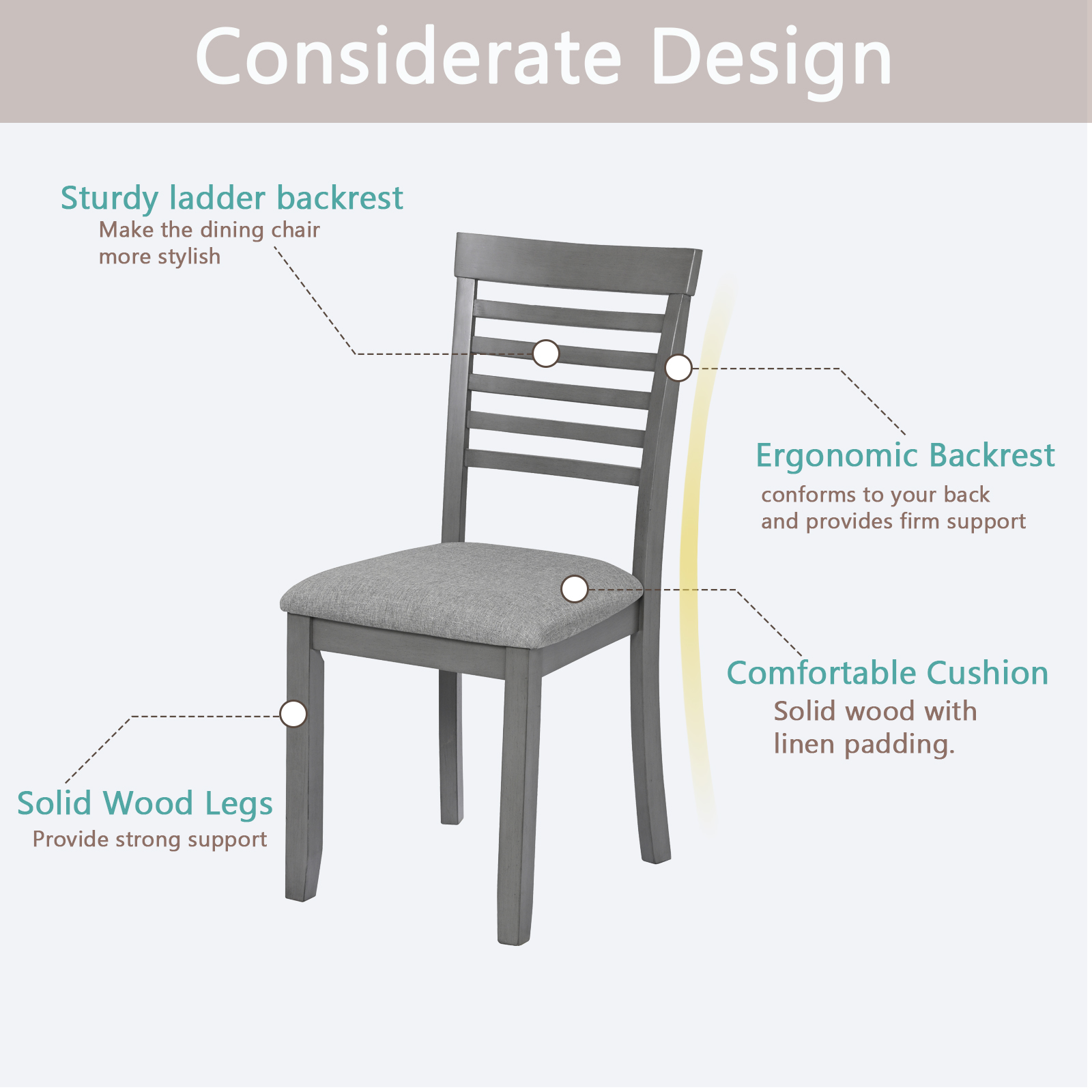 Dining Chairs Only, Wooden Dining Chairs Set of 4, Kitchen Chair with Padded Seat, Upholstered Side Chair for Dining Room, Living Room, Gray 9