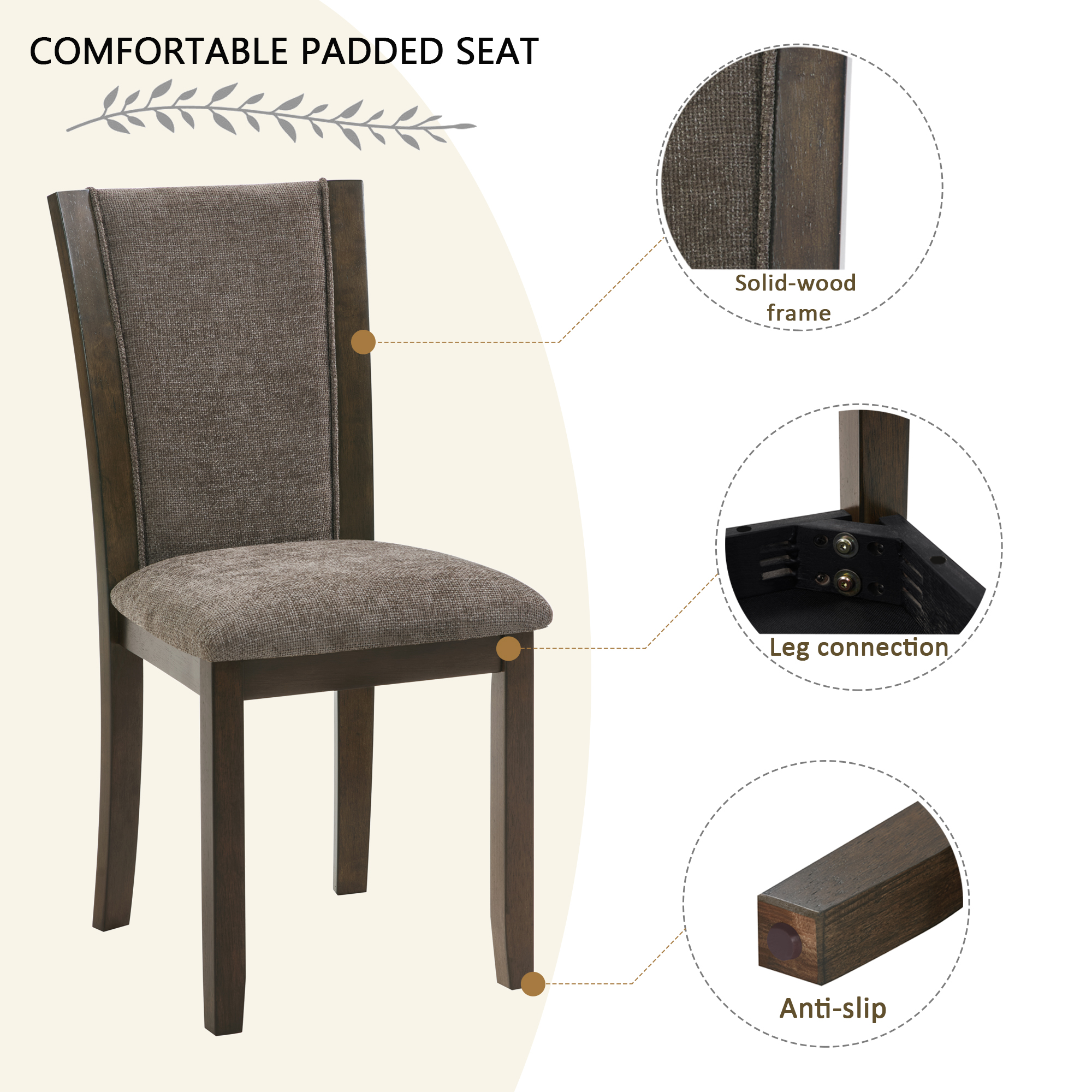 Dining Chairs Only, Wooden Dining Chairs Set of 4, Kitchen Chair with Padded Seat, Upholstered Side Chair for Dining Room, Living Room, Kitchen, Dark walnut — foto 4