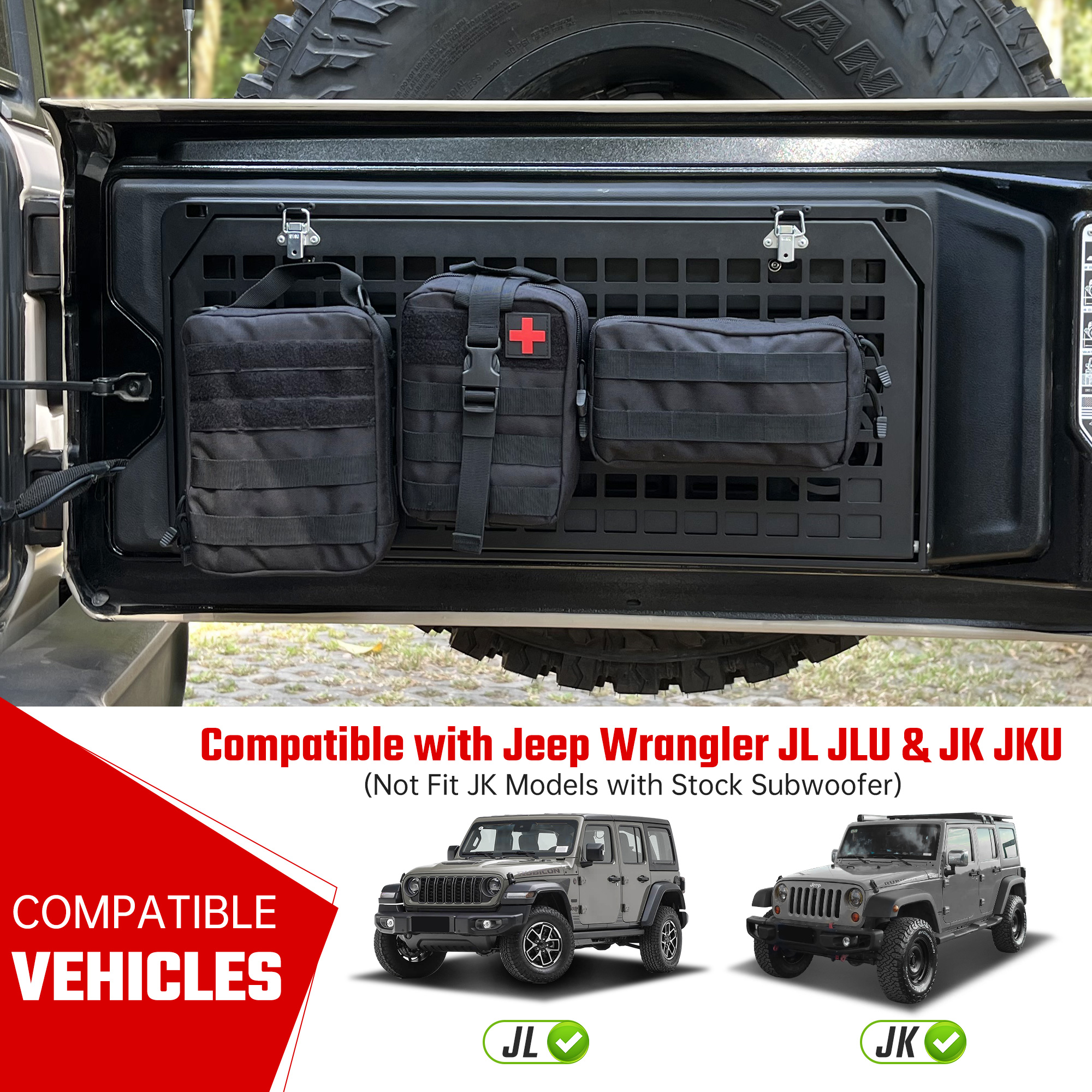 2-Tier Tailgate Table Rear Foldable Storage Cargo Rack Outdoor Camping Desk for 2007-2026 Jeep Wrangler JK&JL 4 Door (Not Fit JK Models with Stock Subwoofer) — foto 4