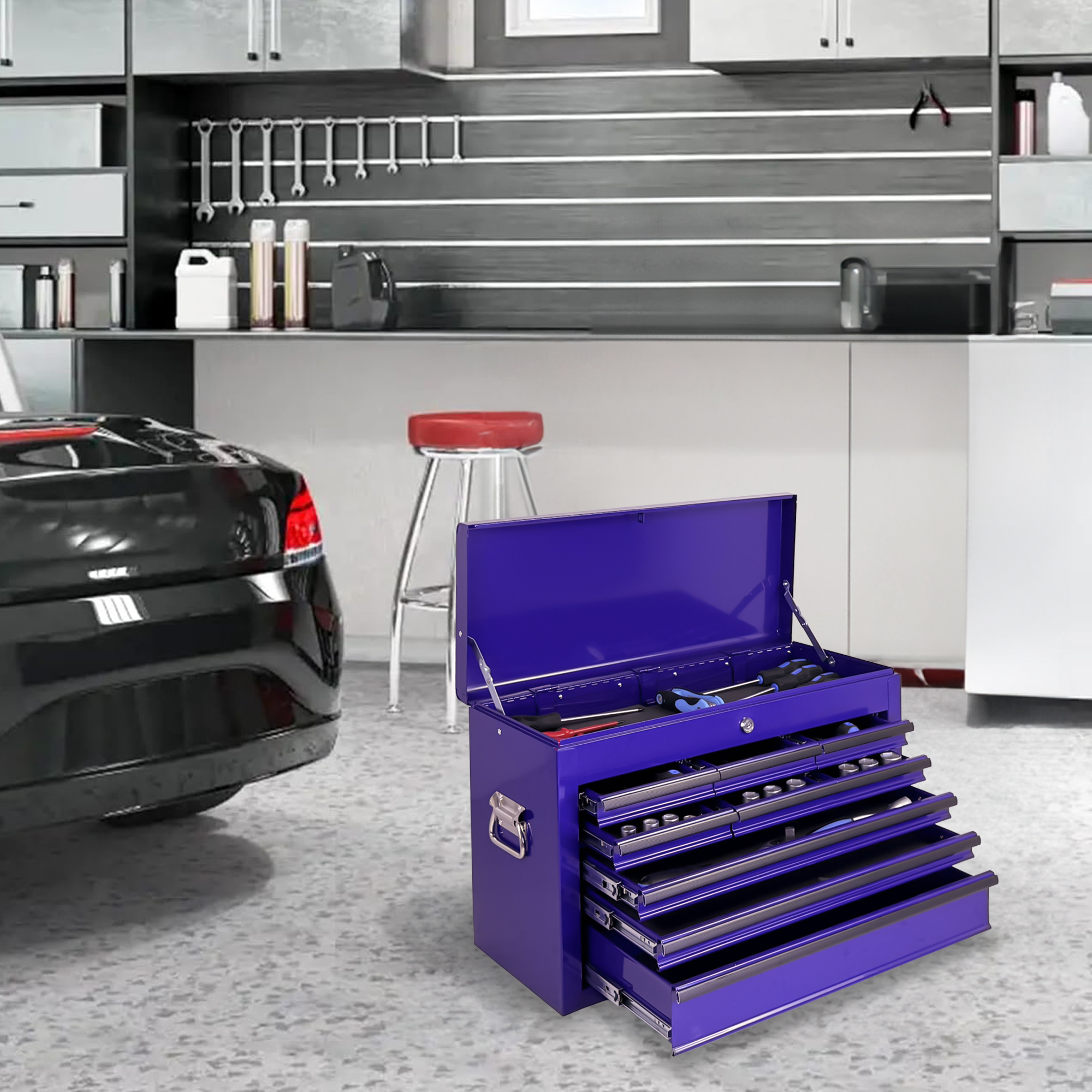 Heavy Duty Metal Tool Box, 24-inch, Portable Metal Tool Box with 9 Drawers, Small Tool Chest with EVA Liners, Ball Bearing Slide Drawers Locking & Powder Coated Finish, Multi-Function Tool Organizer — foto 4