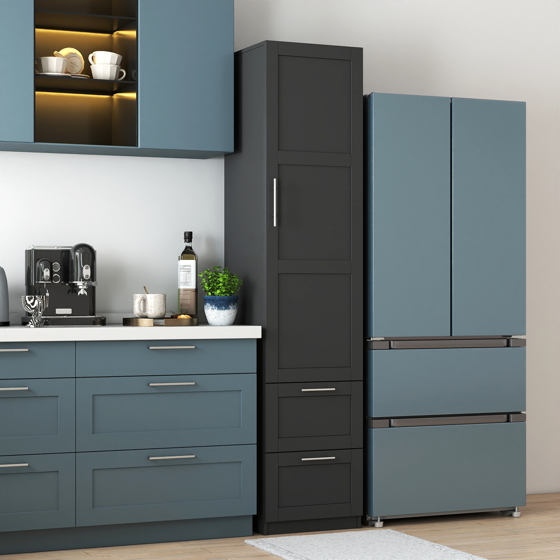 Standard kitchen Pantry,Tall Cabinet,Freestanding Cabinet with  one door  and two drawers for Kitchen, Dining Room, BLACK — foto 6