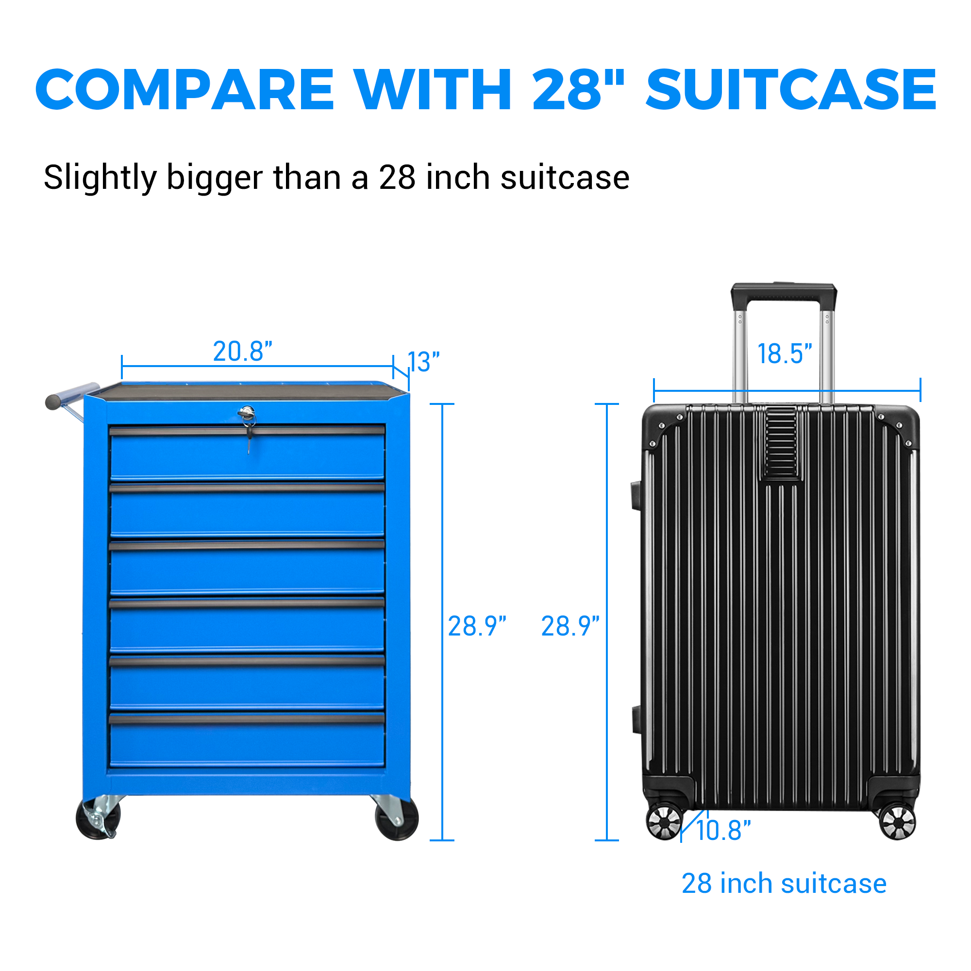 Rolling Metal Tool Chest with 6 Drawers, 20" 6-Drawer Tool Chest Cabinet with Ball Bearing Drawer Slides, Steel Tool Storage Box Organizer  -BLUE — foto 7