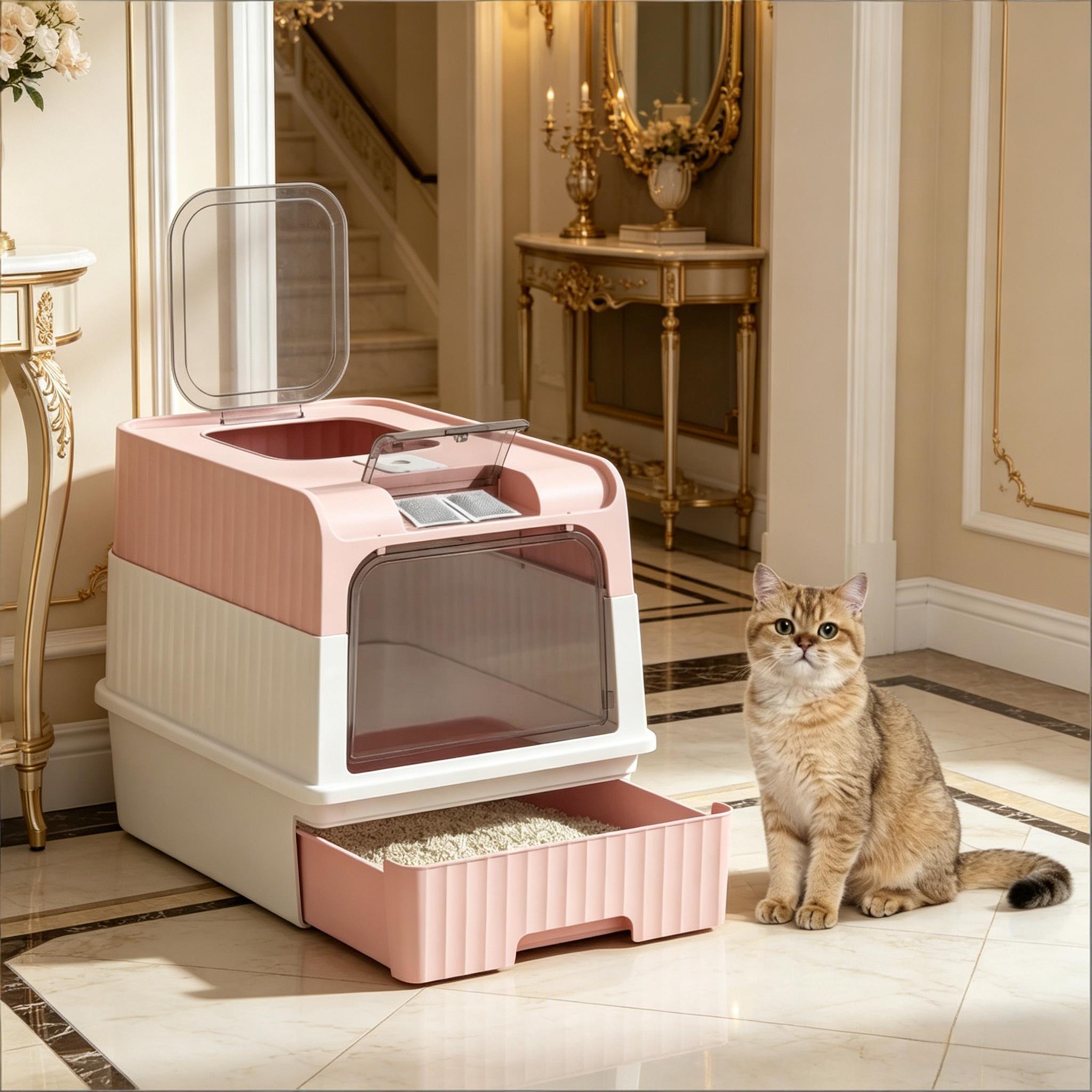 Pet Litter Box,Fully Enclosed Litter Box,Compact Cat Litter Box