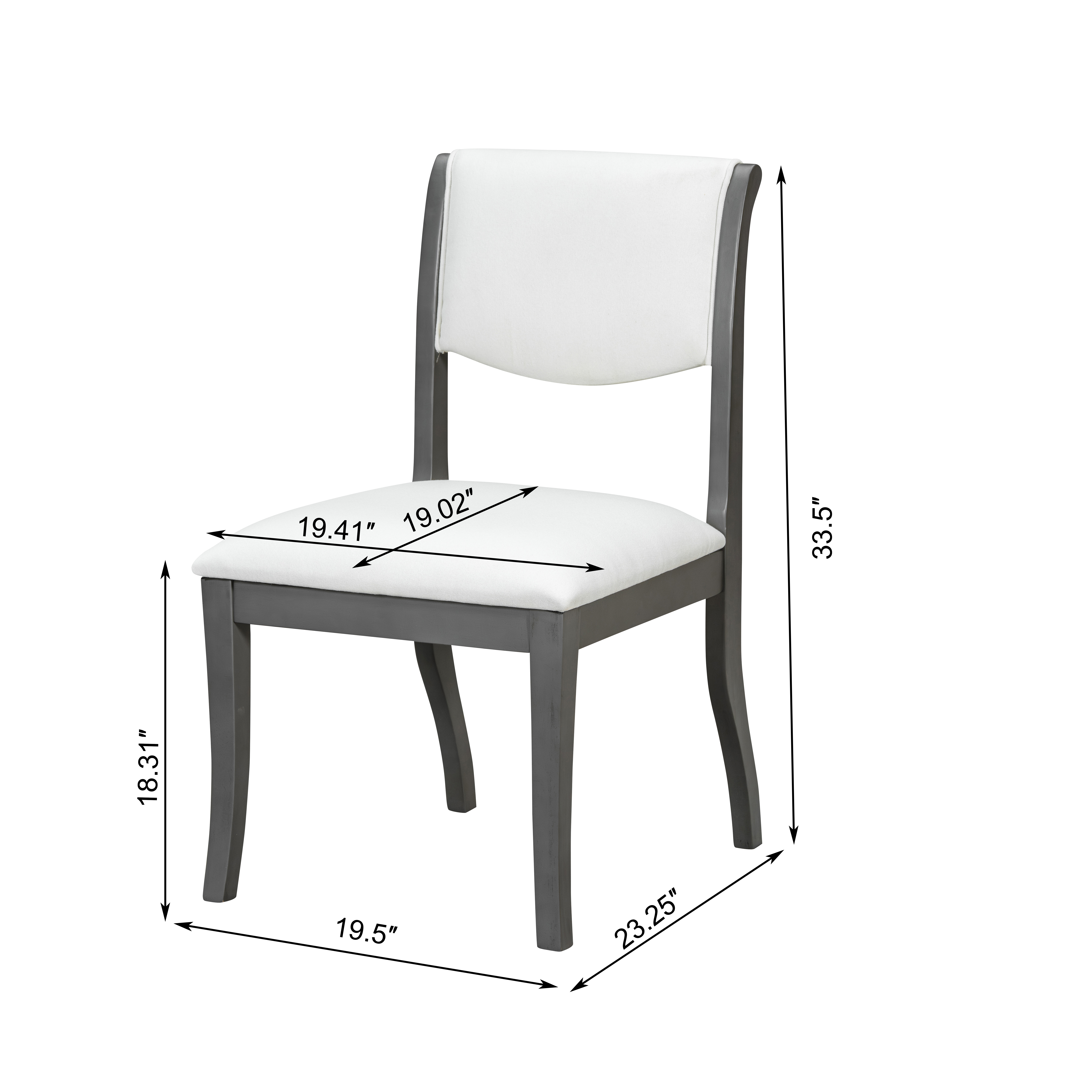 Oak Gray Finish Upholstered Dining Chairs Set of 2 - Traditional Elegant Fabric Side Chairs with Curved Lines, Solid Hardwood Frame — foto 7