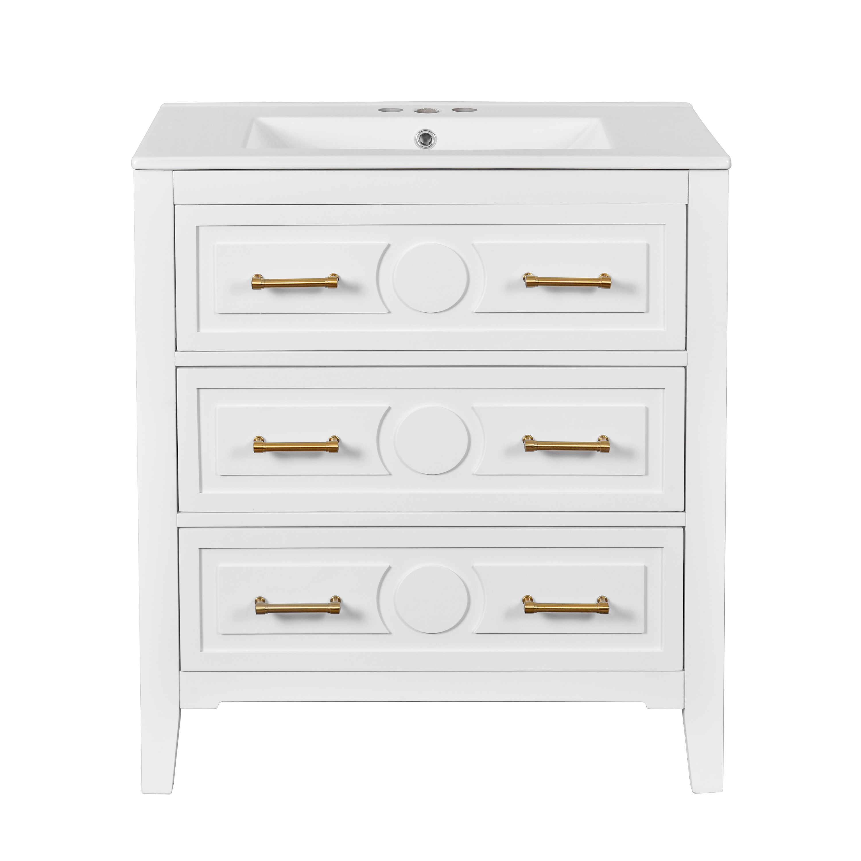 30'' Bathroom Vanity with Ceramic Sink Combo, Free Standing Single Vanity Set with 3 Drawers, Solid Wood Frame Bathroom Storage Cabinet, White — foto 2