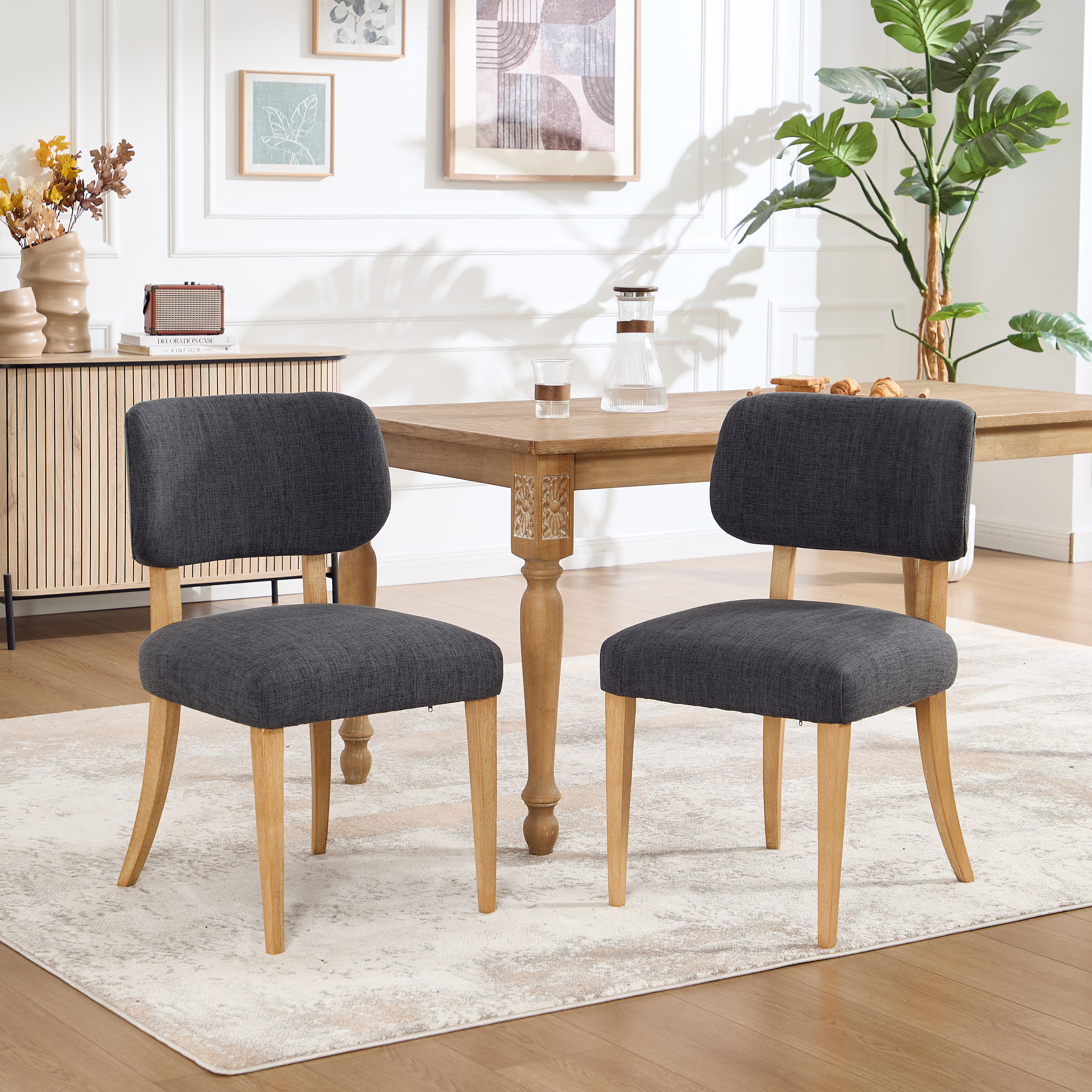 Wooden Dining Chairs Set of 2, Modern Fabric Upholstered Dining Room Chair Kitchen Chairs, Farmhouse Dinner Chair for Kitchen Dining Room 5
