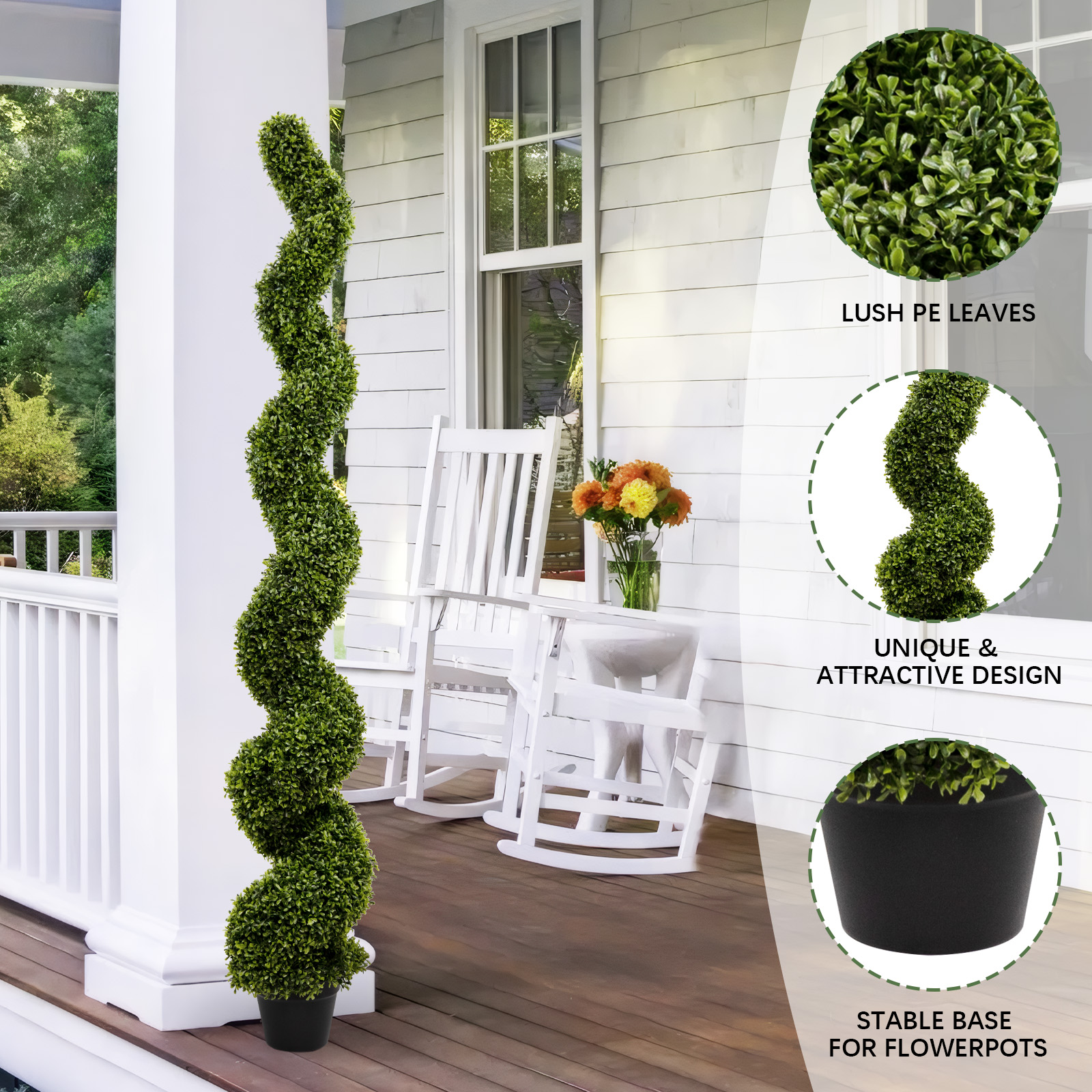 6FT Spiral Topiary Trees Artificial Outdoor Faux Boxwood Plants Large Twisted Green Potted Trees for Garden Front Porch Patio Planter Decoration, 2pcs/set — foto 4