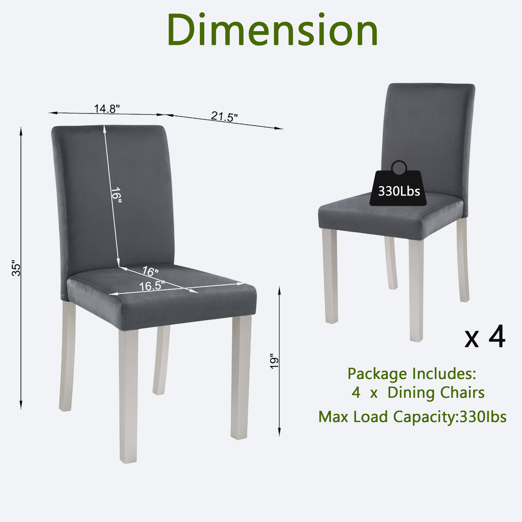 Dining Chairs set for 4,Kitchen Chair with Padded Seat, Side Chair for Dining Room, Silver grey