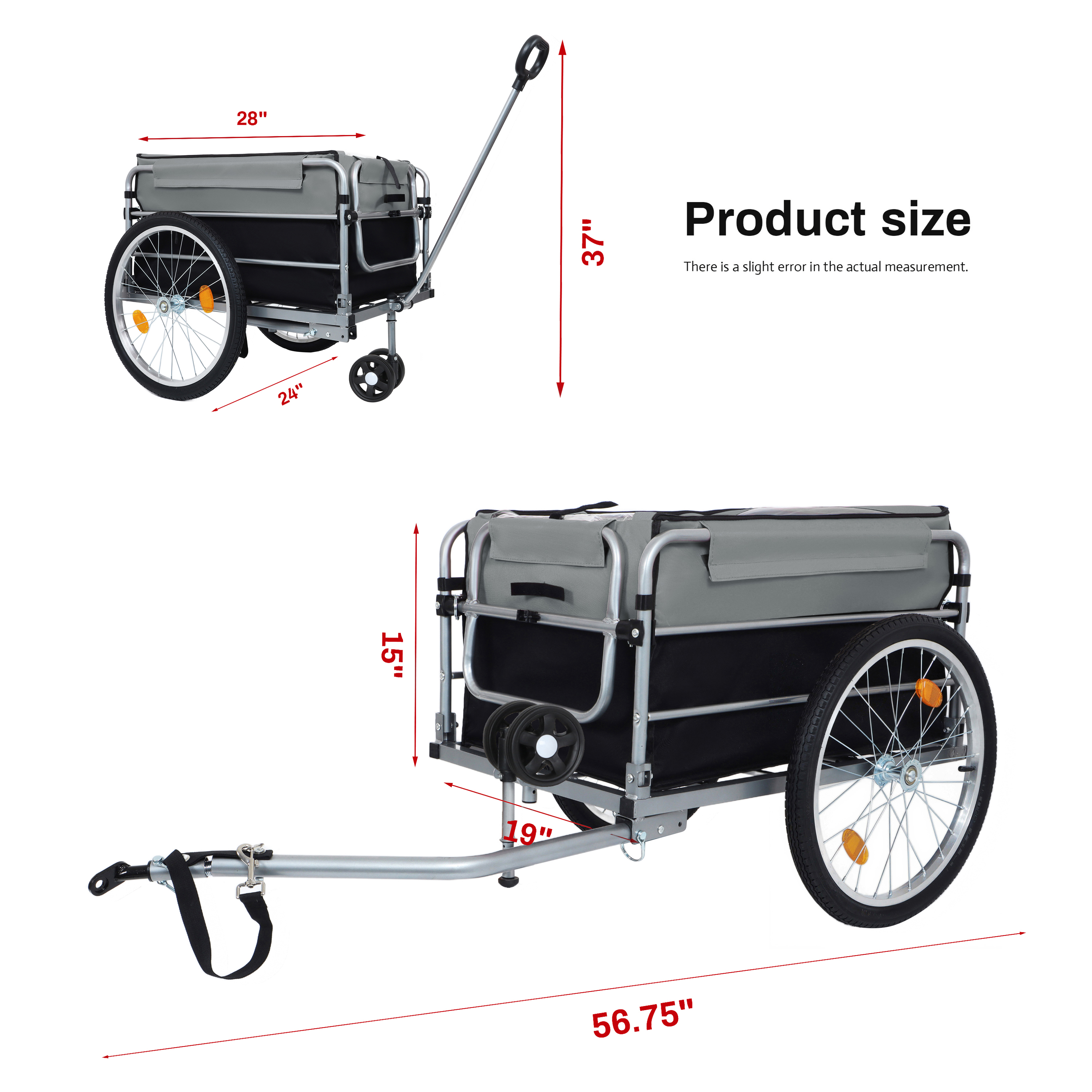 Bike Cargo Trailer, Aluminum Luggage Cart,Heavy Duty 220 lbs Bicycle Wagon Cart, 20" Whee,l Folding Groceries Hauler with Safe Hitch System, Removable Cover, Oxford Fabric for Cycling Travel — foto 12