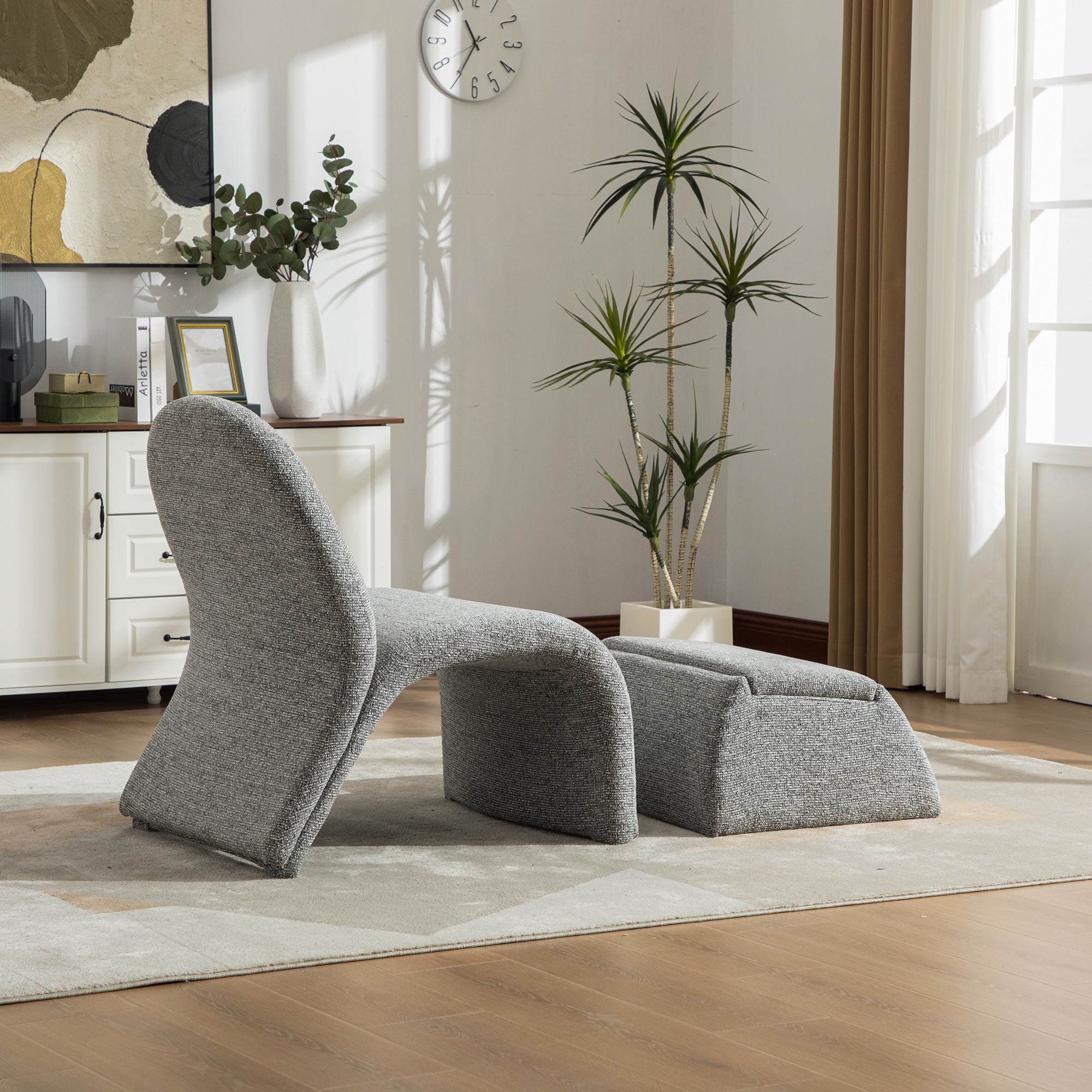 Chenille Armless Accent Chair with Ottoman, picture 2 of 5