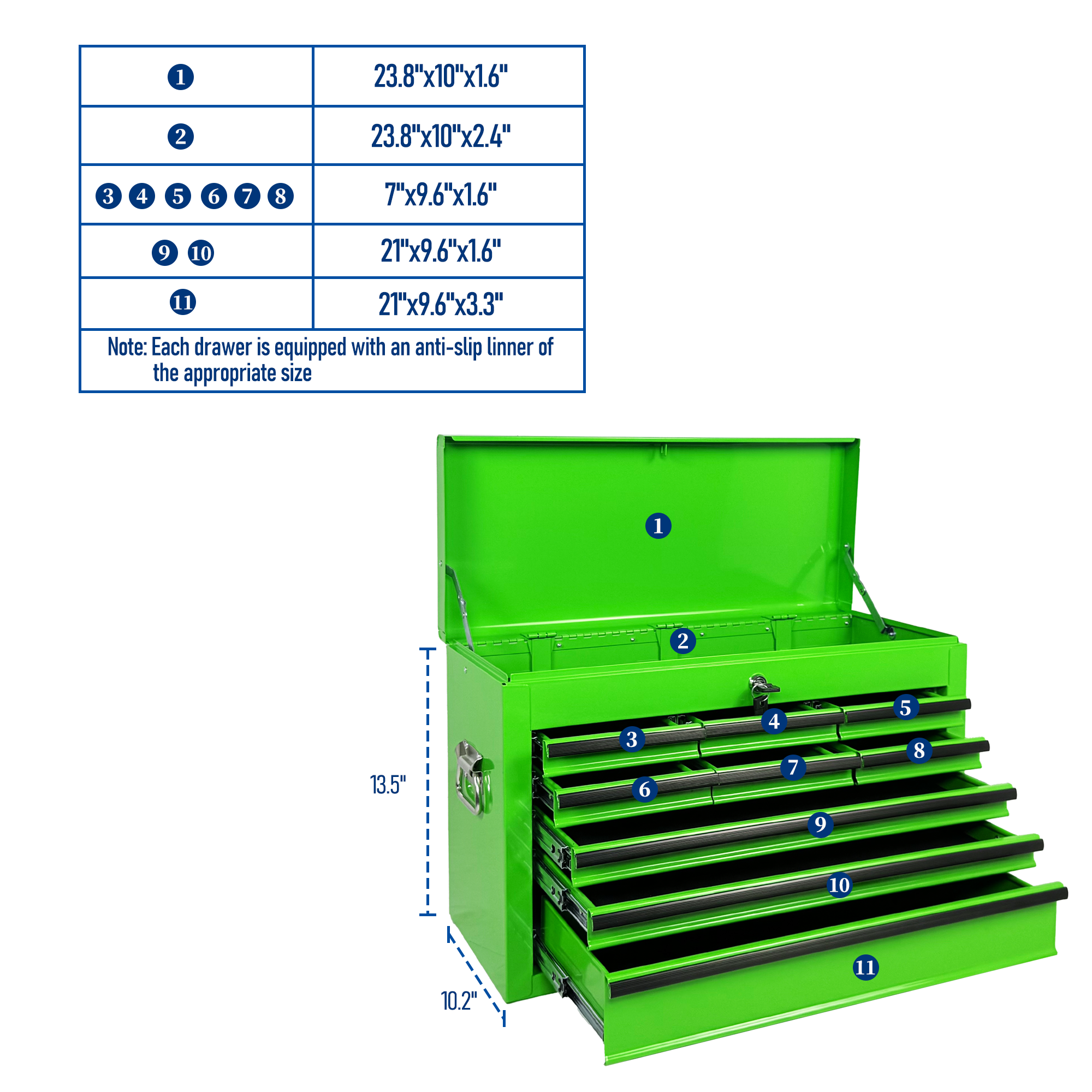 Heavy Duty Metal Tool Box, 24-inch, Portable Metal Tool Box with 9 Drawers, Small Tool Chest with EVA Liners, Ball Bearing Slide Drawers Locking & Powder Coated Finish, Multi-Function Tool Organizer — foto 14