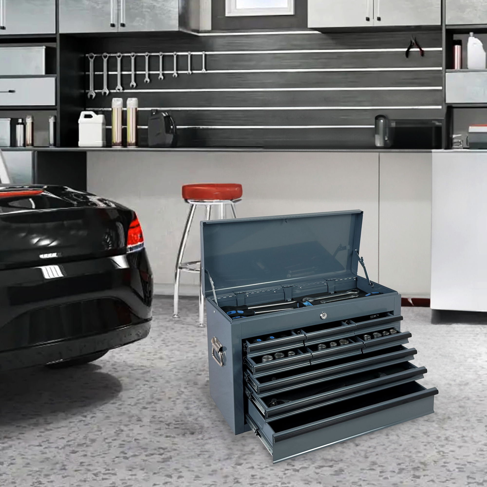 Heavy Duty Metal Tool Box, 24-inch, Portable Metal Tool Box with 9 Drawers, Small Tool Chest with EVA Liners, Ball Bearing Slide Drawers Locking & Powder Coated Finish, Multi-Function Tool Organizer — foto 12