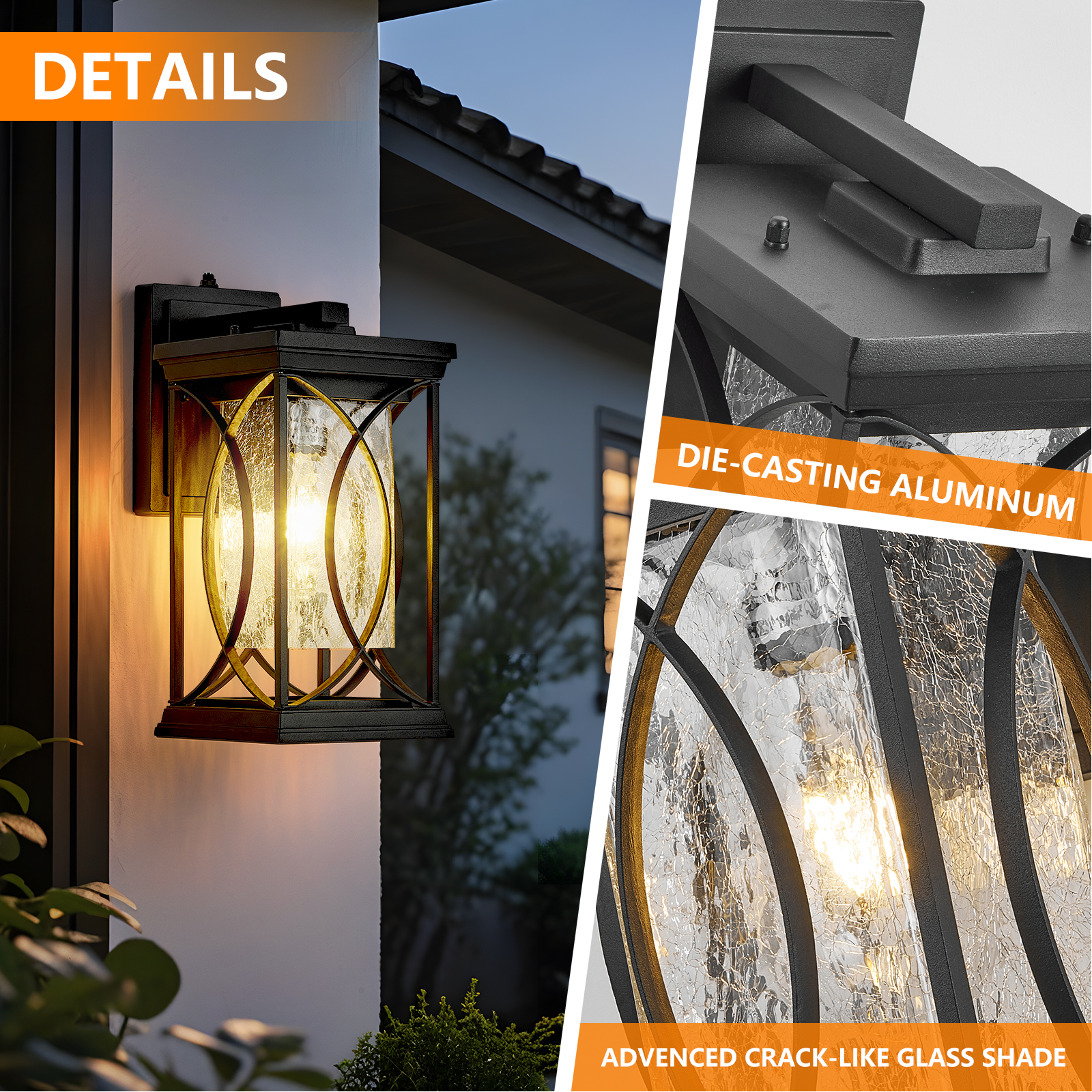 Oil Rubbed Bronze Porch Light Dusk to Dawn Outdoor Wall Lantern Small Modern Exterior Light Fixture Aluminum with Crack-Like Glass IP65 Waterproof Outdoor Sconce Outside Light for House, Front Door 2