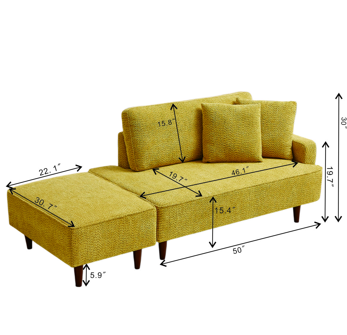 Indoor Chaise Lounge Chair with Ottoman Boucle Upholstered Chaise 2 Throw Pillows Included for Living Room Bedroom — foto 7