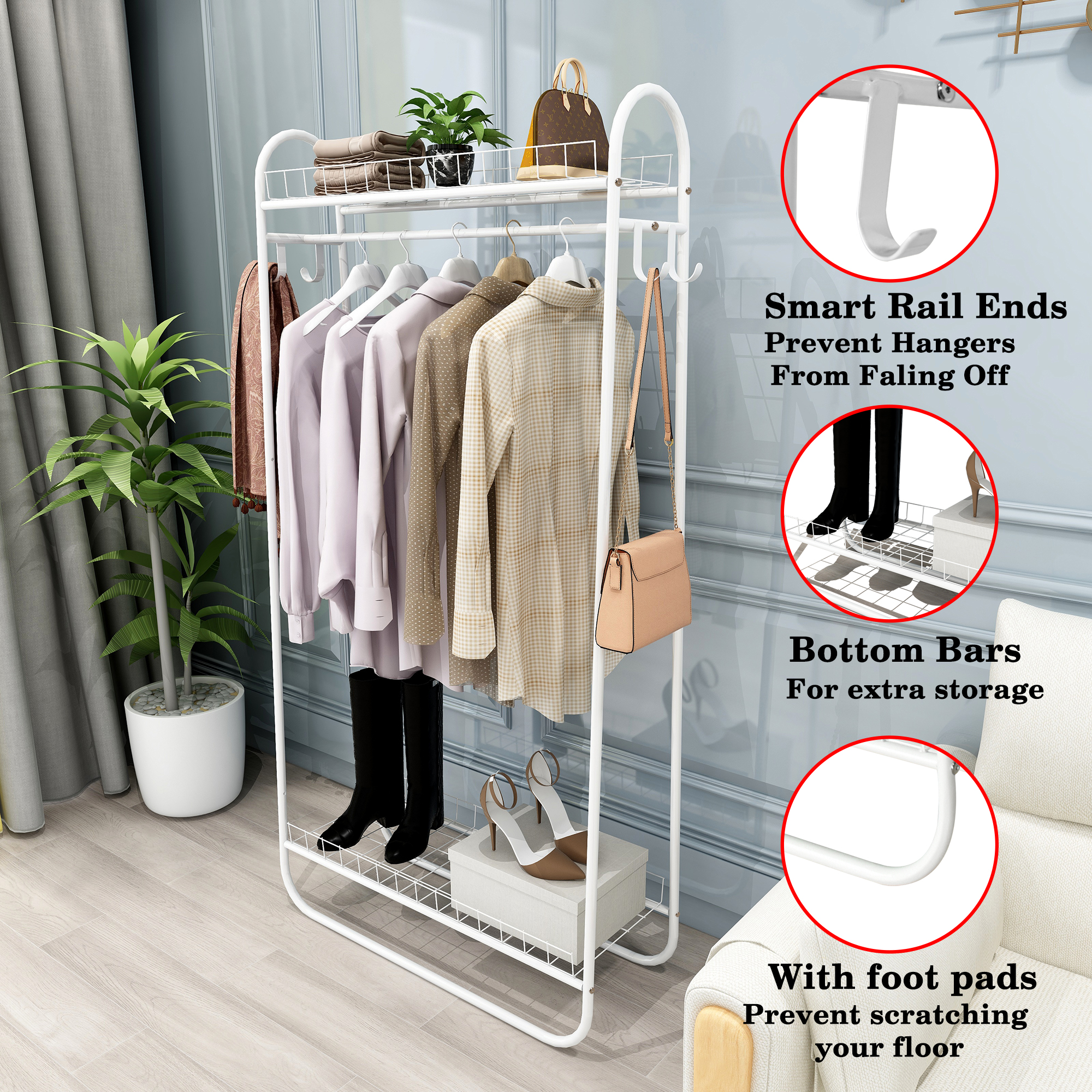 Metal Garment Rack with Shelves, picture 4 of 5
