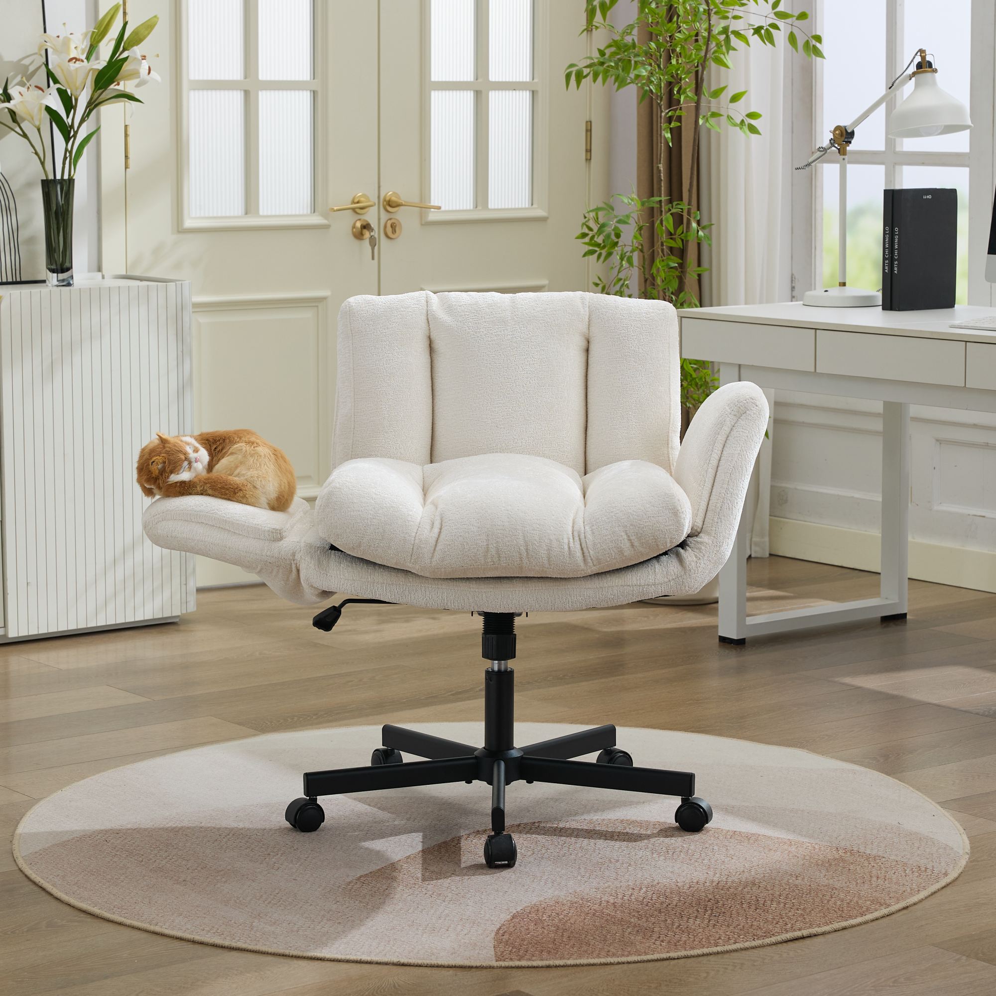 Modern Chenille Swivel Office Chair Height Adjustable