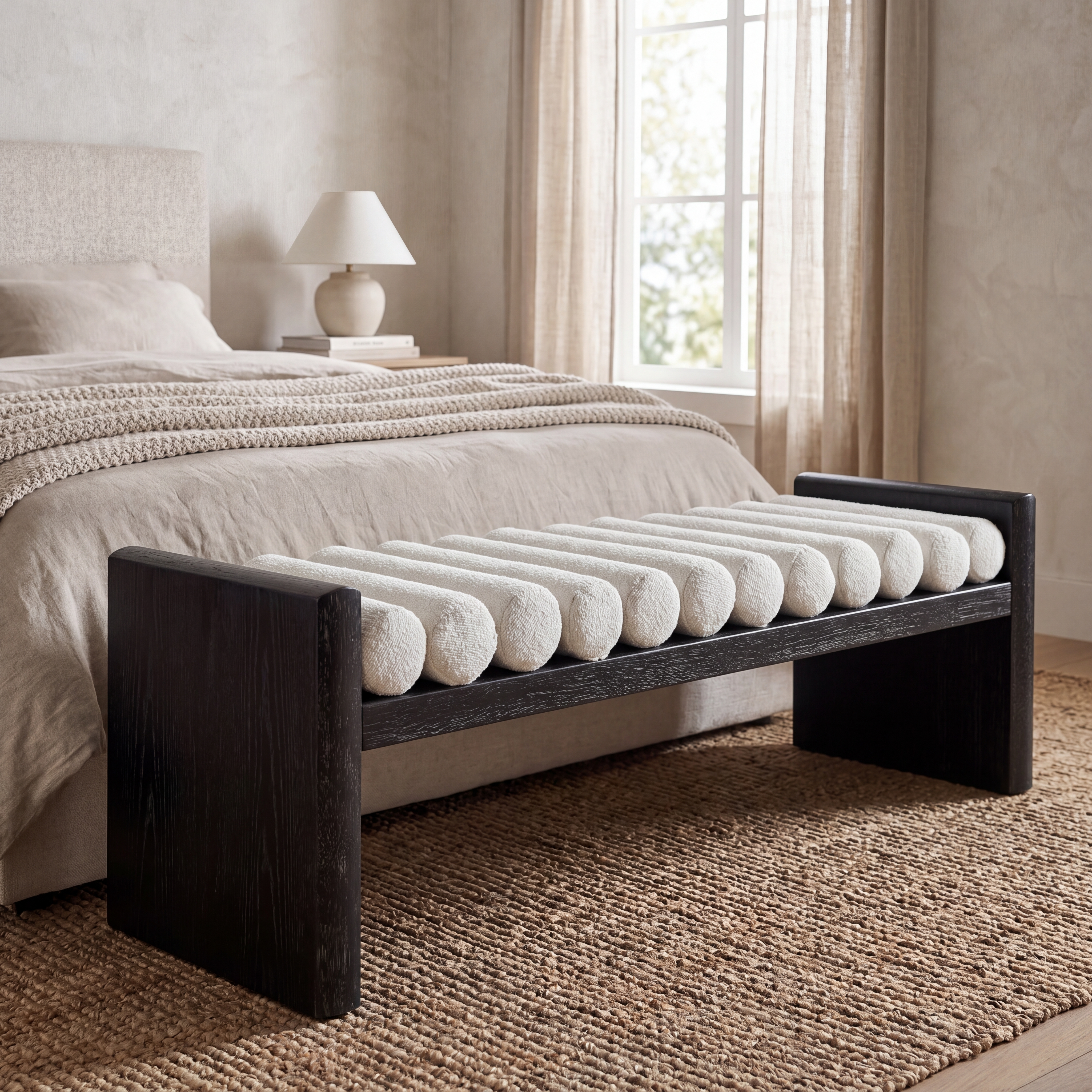 Chenille Upholstered Ottoman Bench, picture 2 of 4