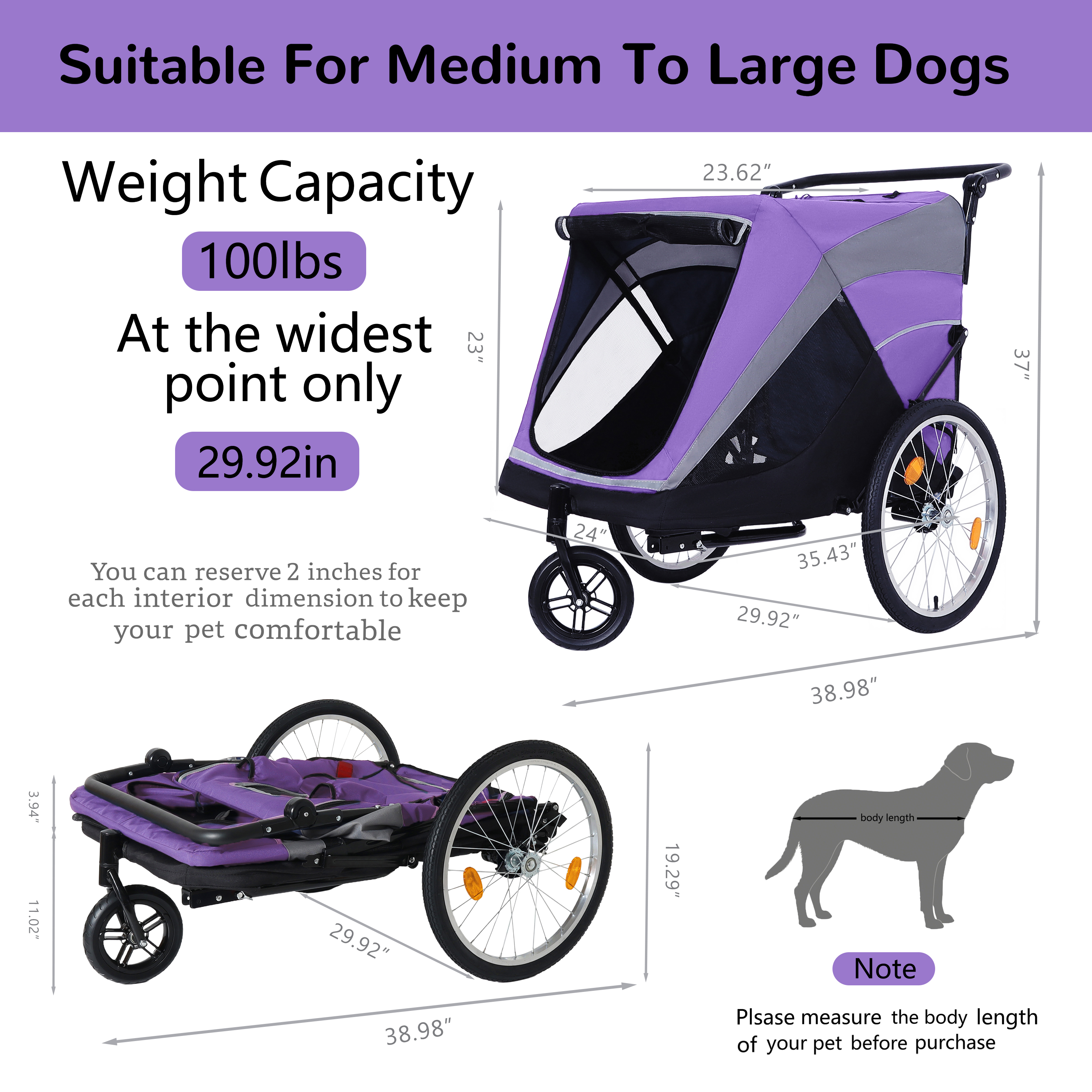 2-in-1 Bike Trailer & Push Cart for Pets - Detachable Bike Hitch & Push Handle Included - Quick Release Wheel, Internal Leash, Dual Cup Pockets and Underneath Storage Bag,  Holds Pets Up to 100 lbs — foto 7