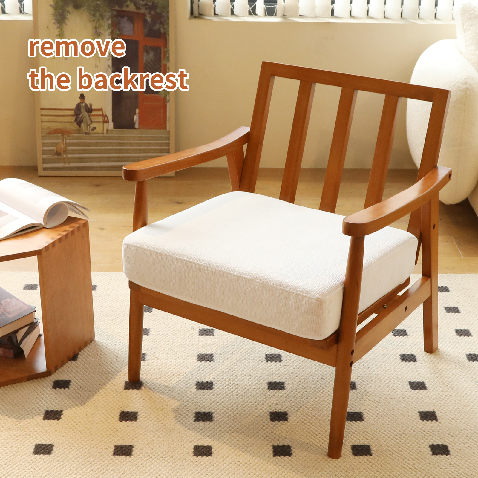 Cute Accent Chair with Solid Wood Frame, Living Room Chair with Soft Fabric Cushion, Cozy Bedroom Chair, Comfy Armchair Reading Chair for Apartment, Waiting Room, Balcony (White) — foto 6