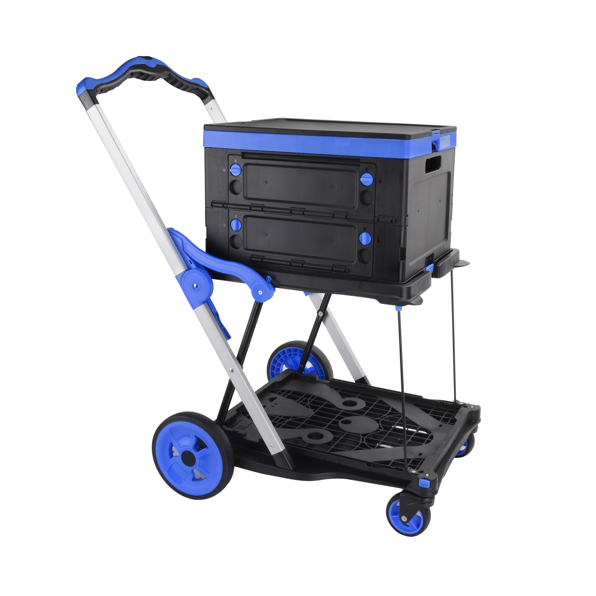 2-Tier Folding Cart  Multi Use Functional Collapsible carts  Shopping Trolley with Wheels  Shopping Cart with Storage Crate  Utility Cart for Groceries Warehouse Supermarket