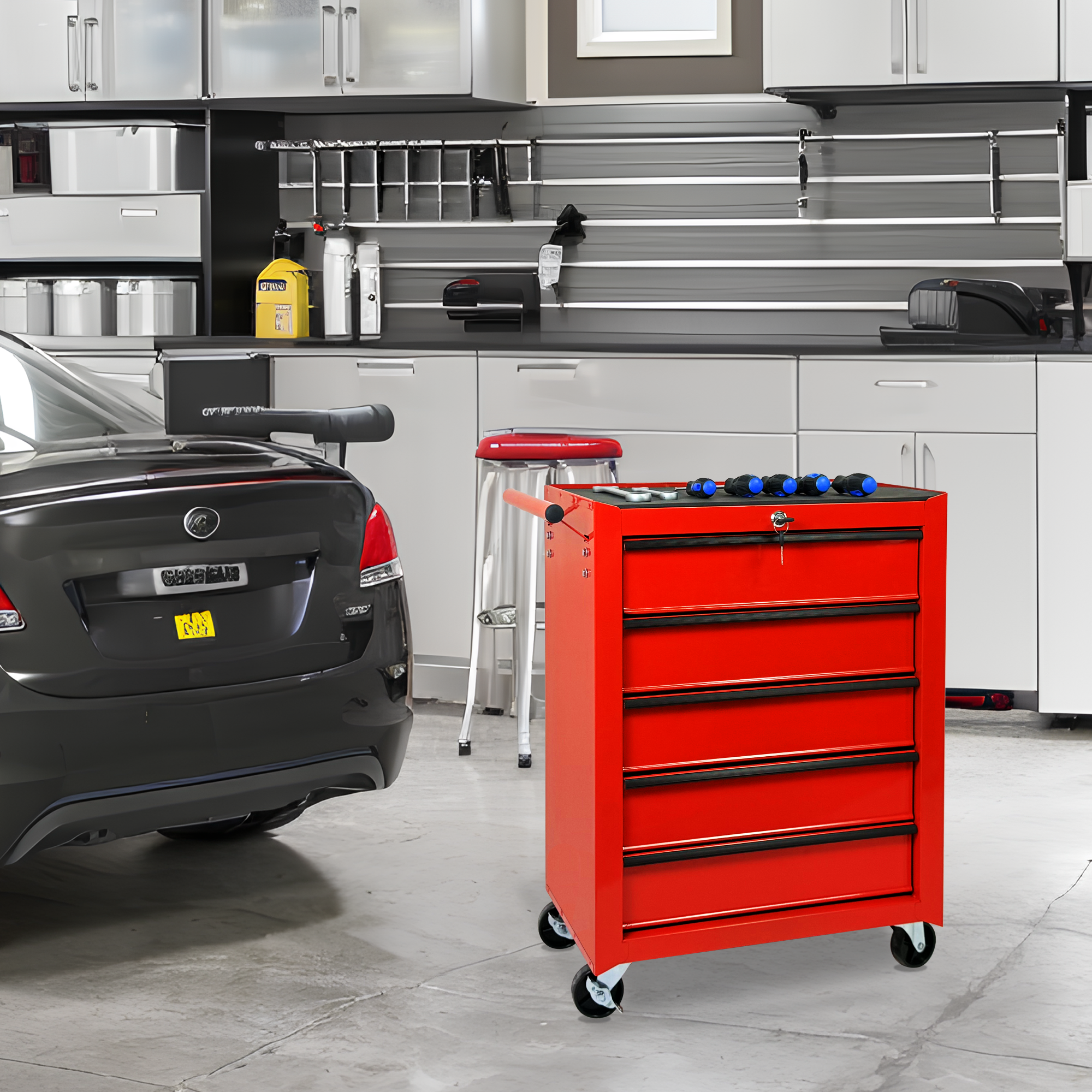 Rolling Metal Tool Chest with 5 Drawers, 20" 5-Drawer Tool Chest Cabinet with Ball Bearing Drawer Slides, Steel Tool Storage Box Organizer-RED — foto 11