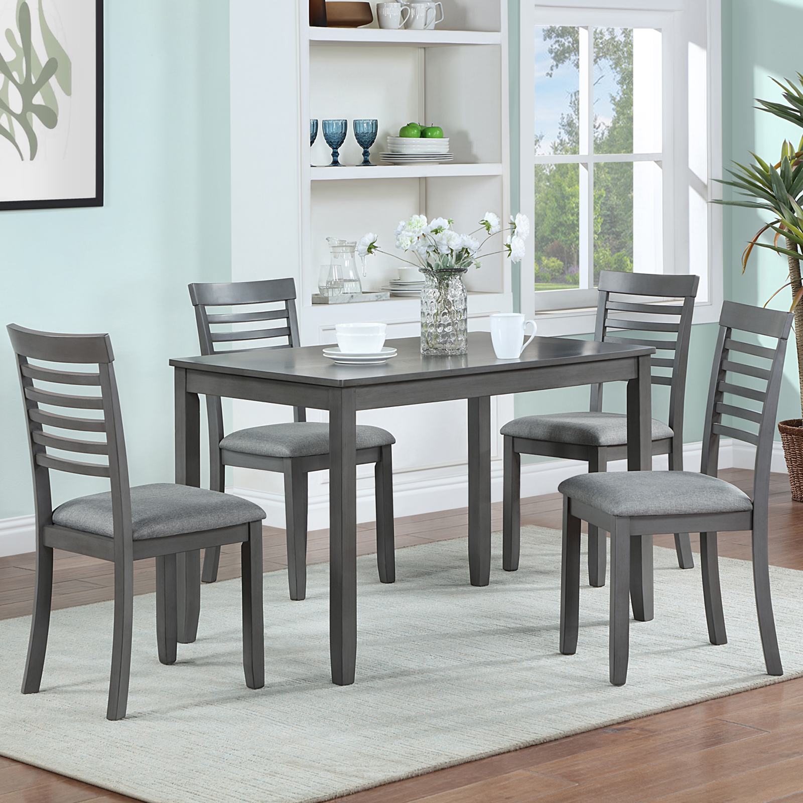 Wooden Dining Rectangular Table, Kitchen Table for Small Space, 4 Person Dining Table, Gray ONLY THE TABLE 8