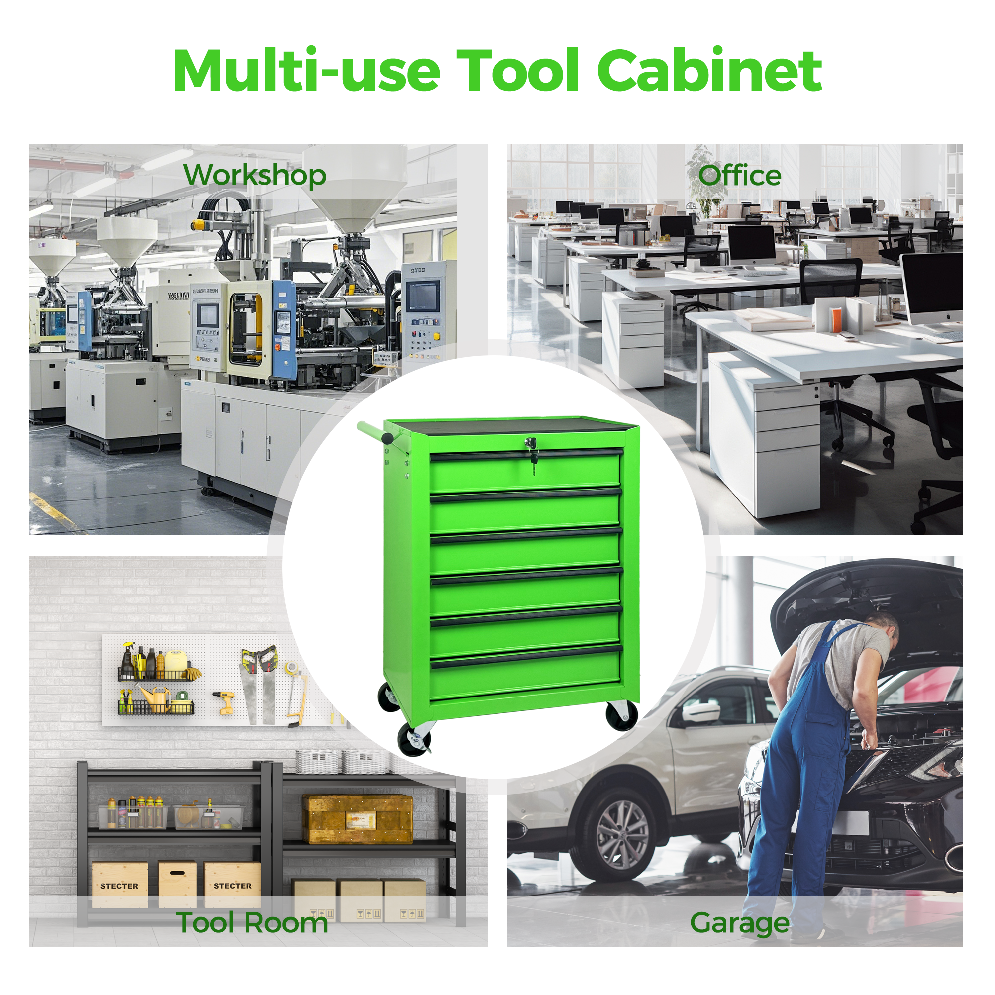 Rolling Metal Tool Chest with 6 Drawers, 20" 6-Drawer Tool Chest Cabinet with Ball Bearing Drawer Slides, Steel Tool Storage Box Organizer -GREEN