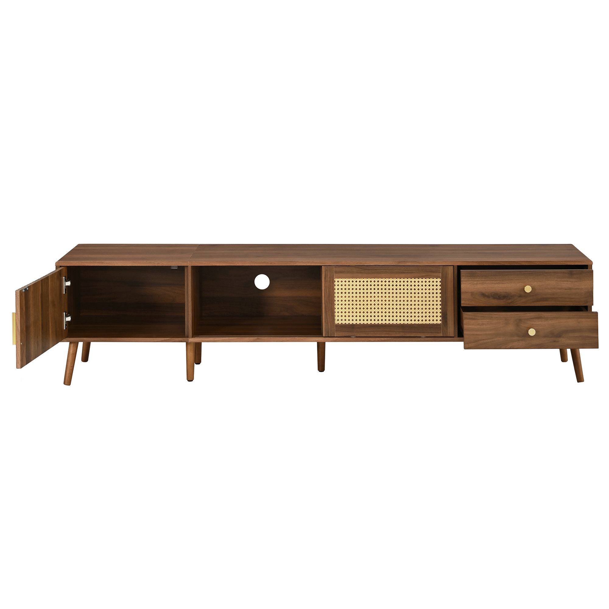 76" Modern Rattan Doors TV Stand for TVs up to 85 Inches, Wood-Grain Entertainment Center with Storage Cabinets, TV Media Console Table for Living Room, Bedroom — foto 2