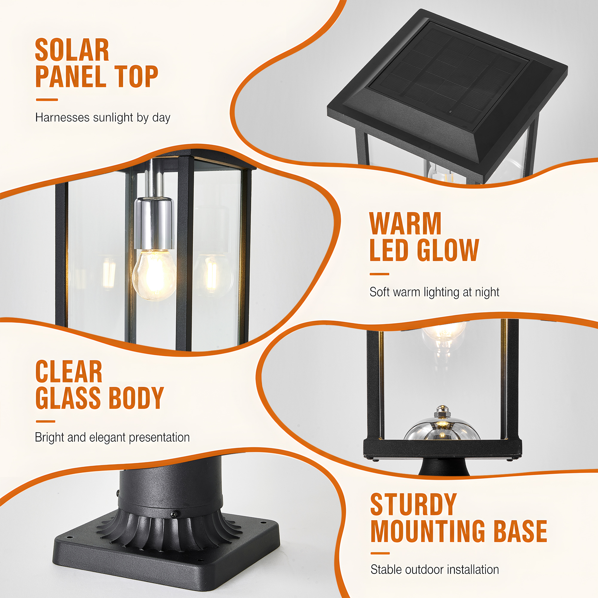 Dusk to Dawn Outdoor Post Lights with Pier Mount Base, Anti-Rust Black Pillar Lights Fixtures, Waterproof Hardwired Aluminum Exterior Pole Lamps for Garden, Patio, Pathway 4