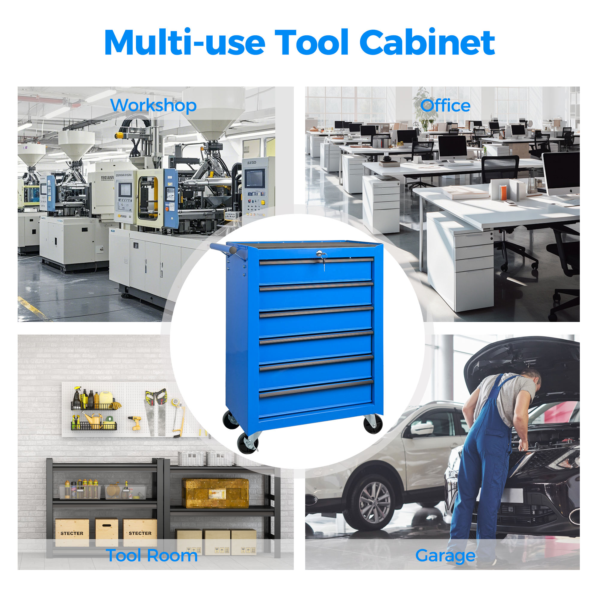 Rolling Metal Tool Chest with 6 Drawers, 20" 6-Drawer Tool Chest Cabinet with Ball Bearing Drawer Slides, Steel Tool Storage Box Organizer  -BLUE — foto 12
