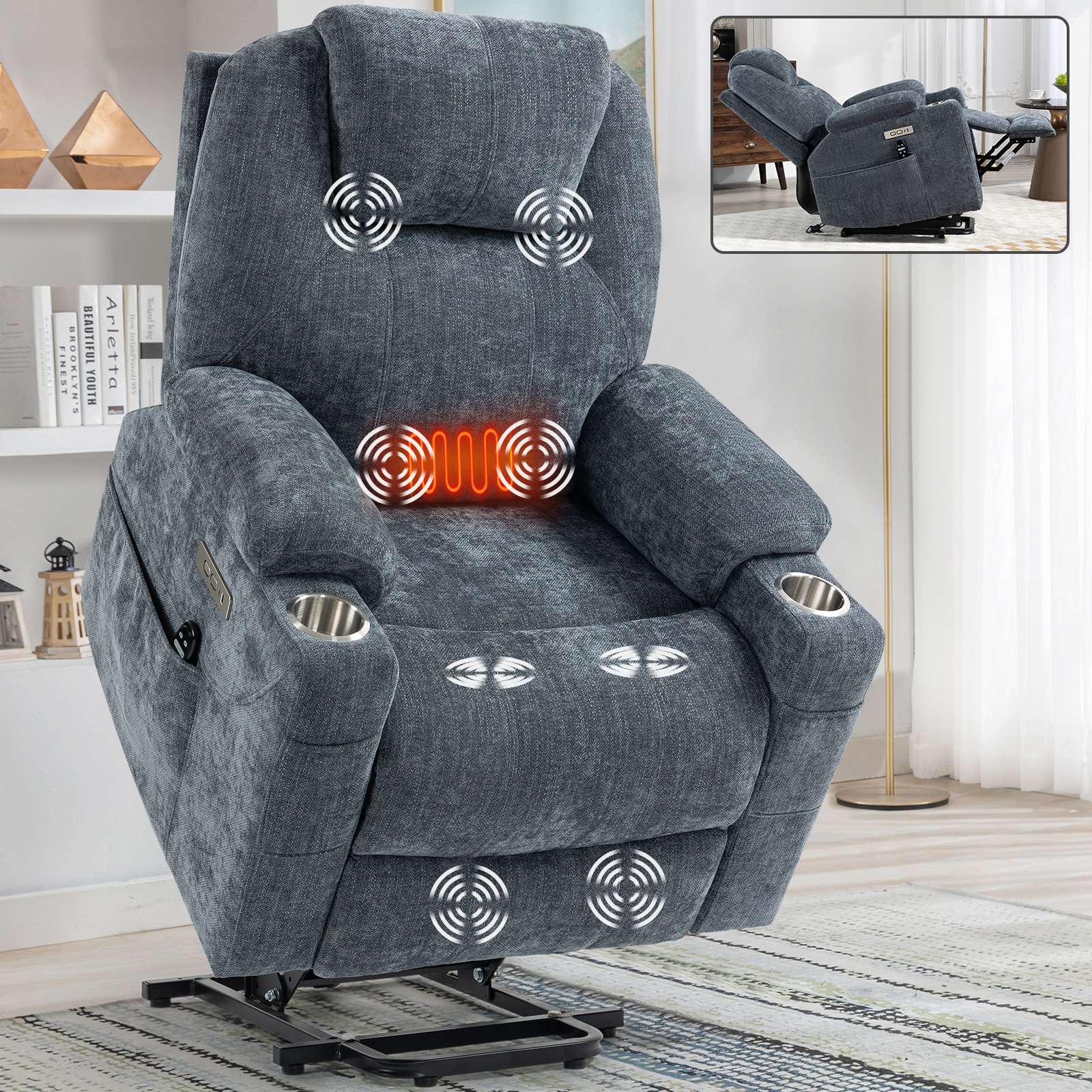 Chenille Power Lift Recliner Chair, picture 3 of 5