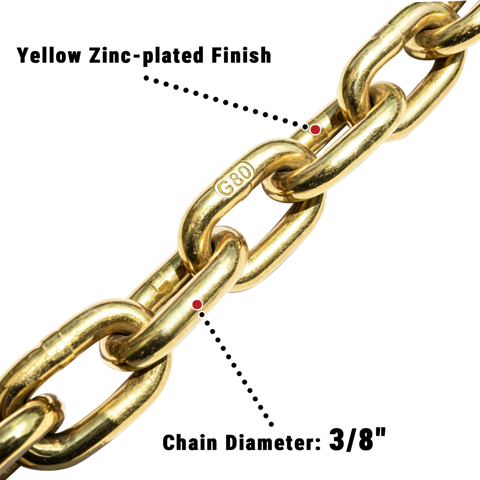 Ratchet tensioner with chain, cargo securing device - 3/8" G80 Tow Chain Bridle with Hooks, 14FT Heavy Duty Alloy Steel Recovery Chain Sling — foto 3