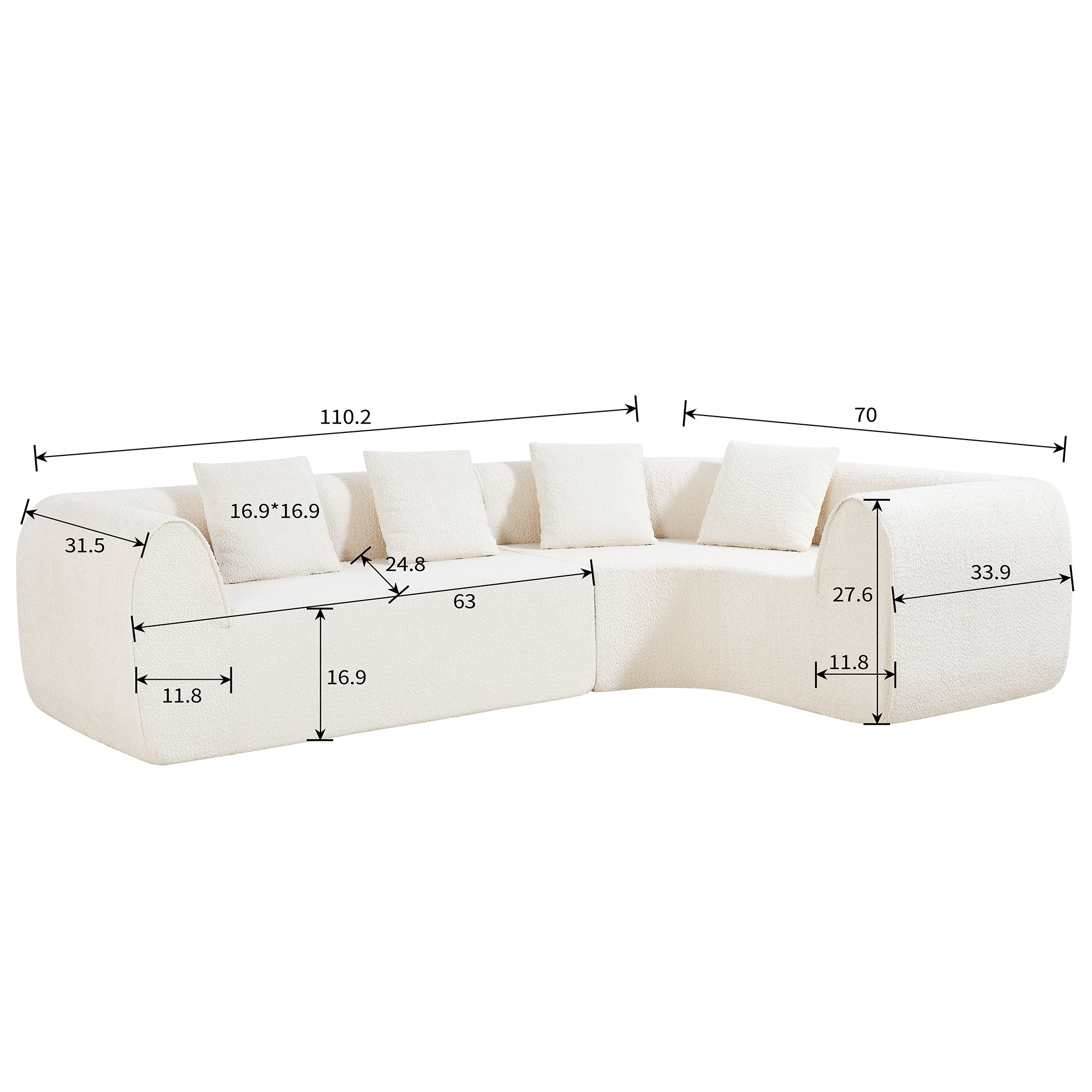 110" Modern Curved L-Shaped Modular Sectional Sofa with High-Density Fully Compressed Sponge, 2-Piece Set, Fully Assembled Right Hand Facing, Perfect for Living Room, Lounge — foto 5