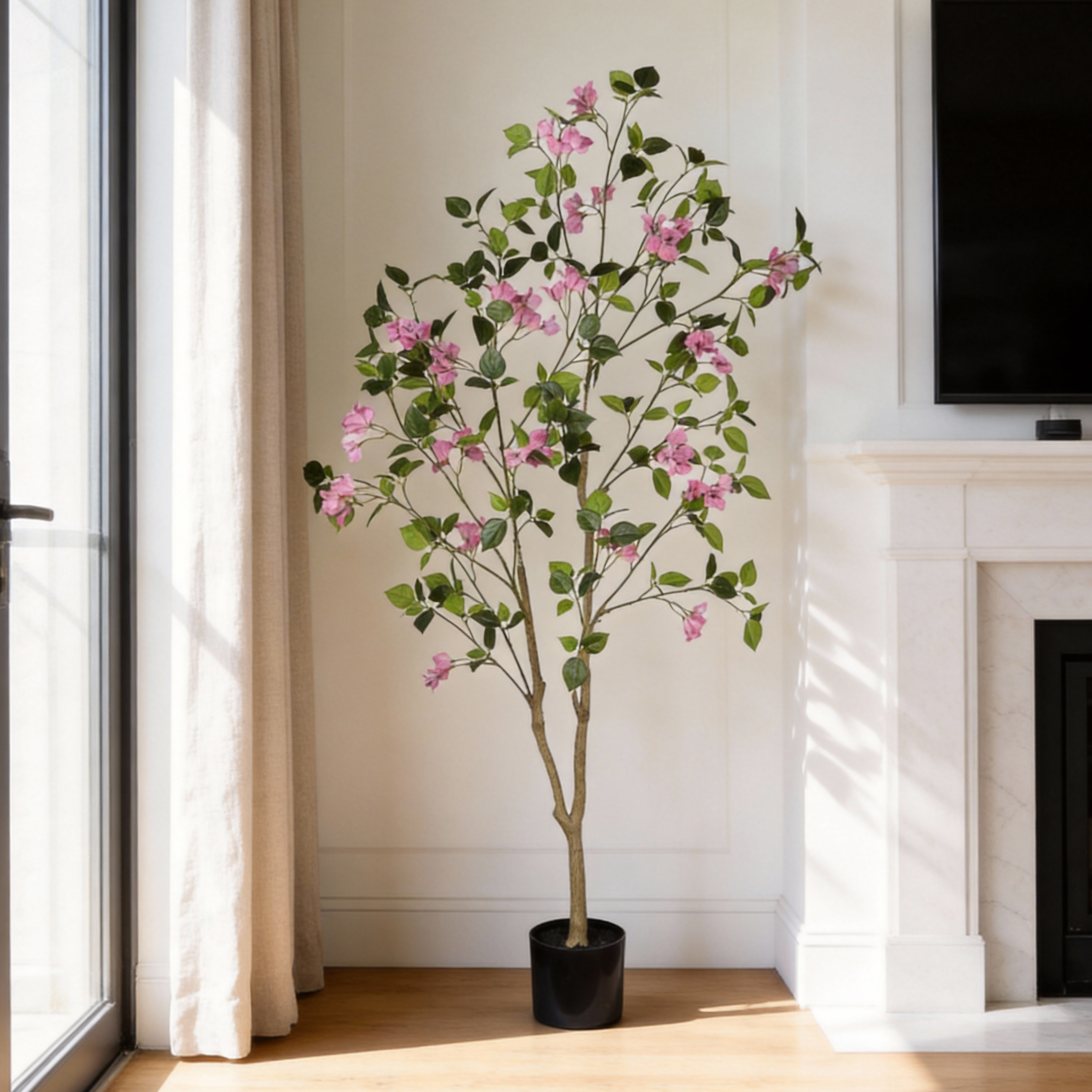 5FT Artificial Bougainvillea Tree with Black Plastic Pot, Realistic Fake Flowering Tree for Indoor Home Office Decor, Potted Faux Plant, 1pc/set — foto 4
