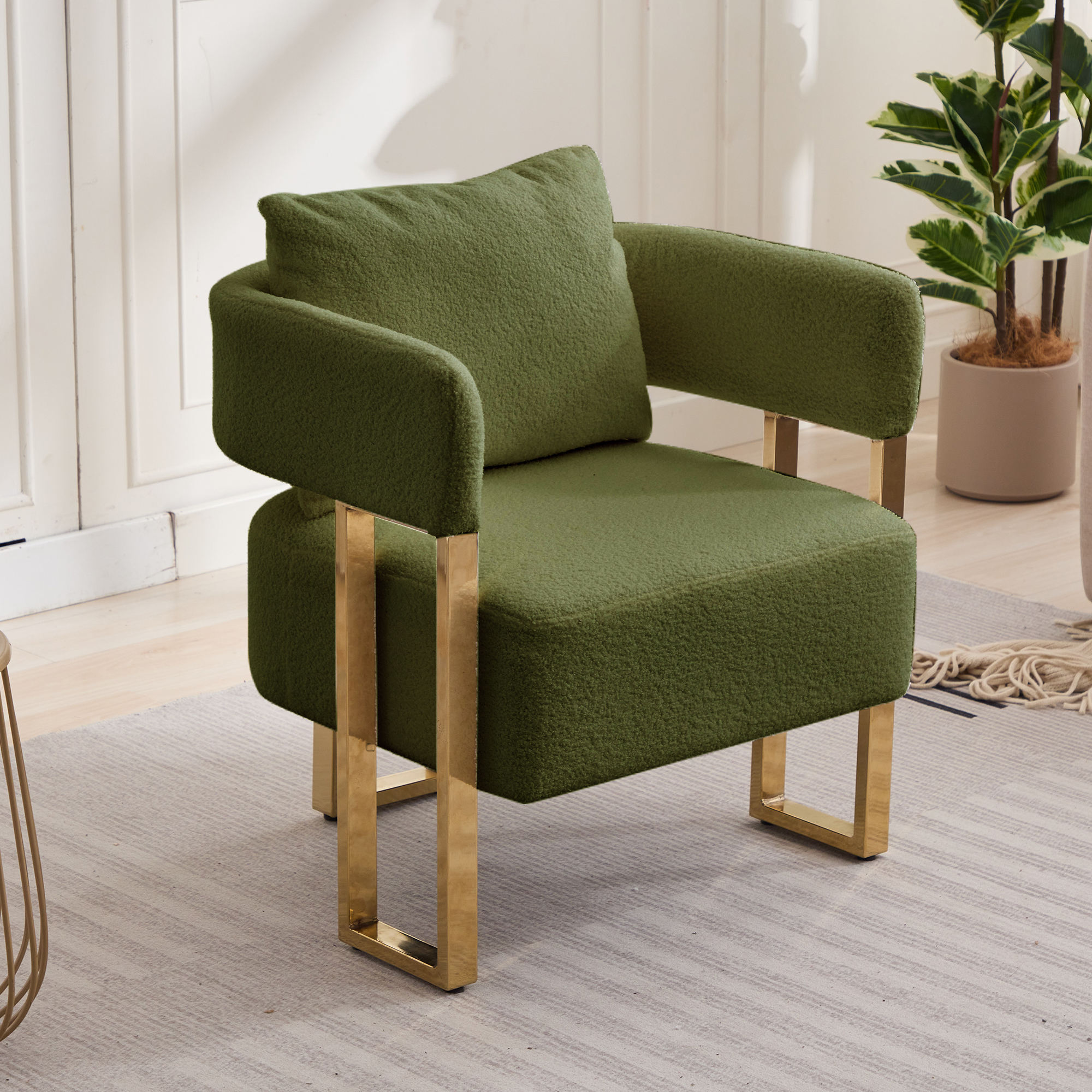 TS Modern decorative chair, living room side chair with gold metal legs, no wheels, suitable for dressing area, reception room, office,Teddy fleece upholstered metal foot sofa 2PC Green — foto 3