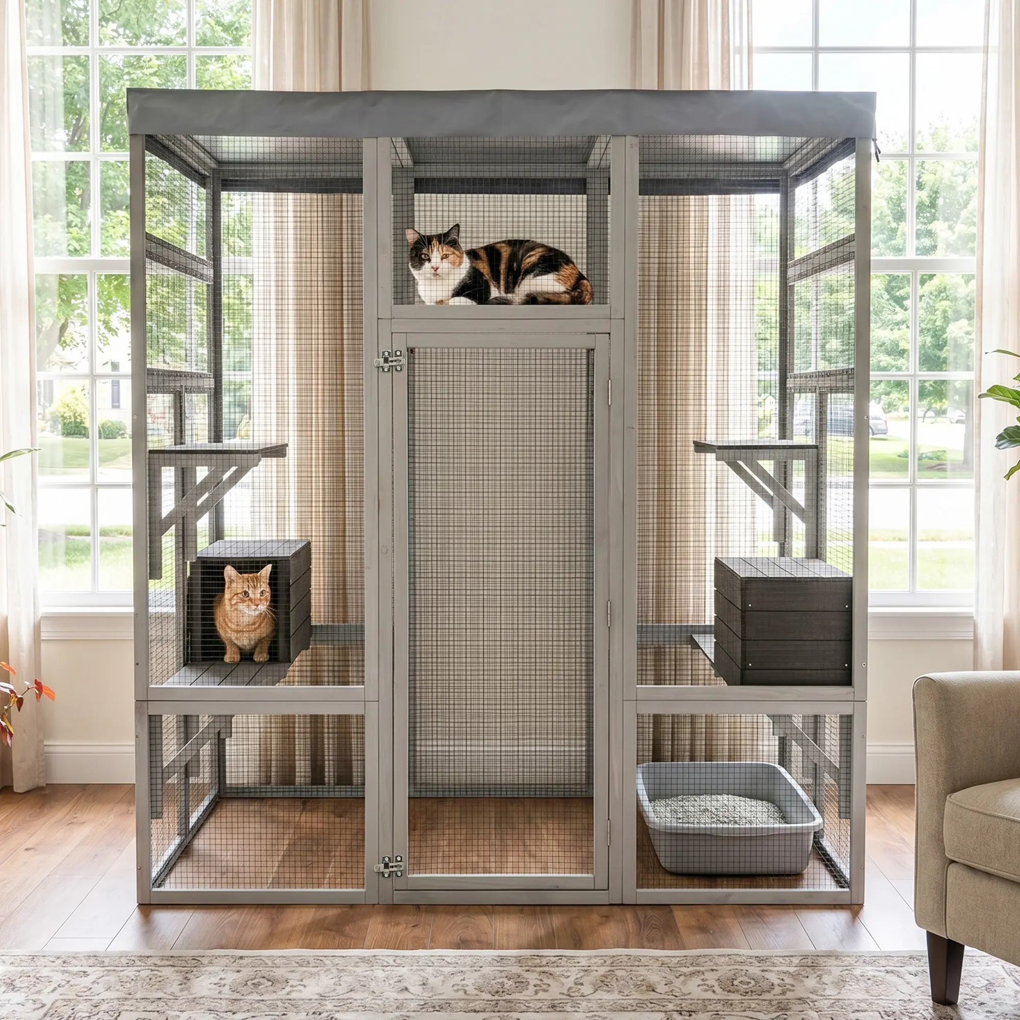 62.6" Wooden Catio for Cats, Large Cat